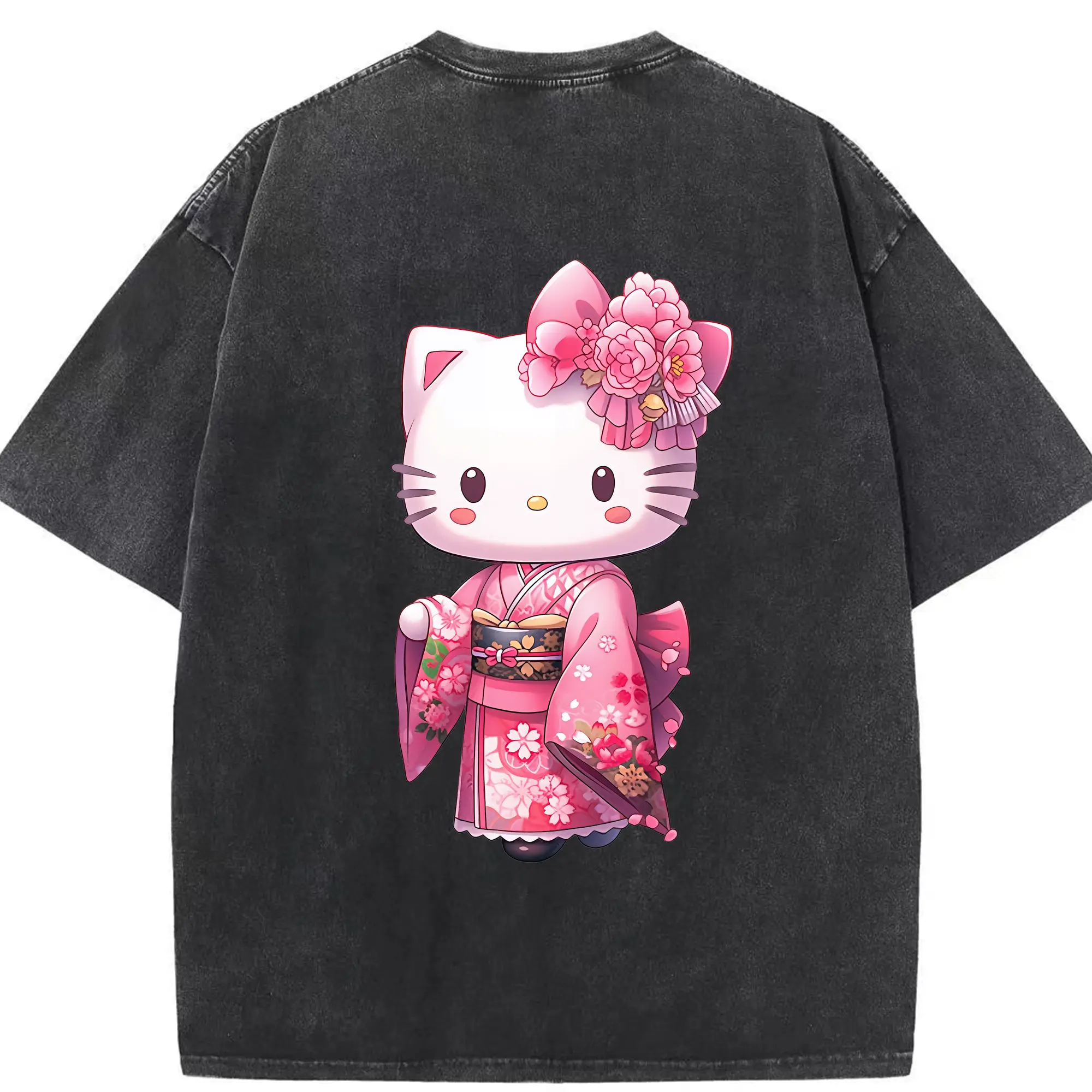 サンリオ グッズ,ハローキティ - 綿100％ ヴィンテージ風 半袖Tシャツ ・ 背面プリント ・ 柔らか肌触り ・ 通気性 快適 ・ スポーツ カジュアル 外出用