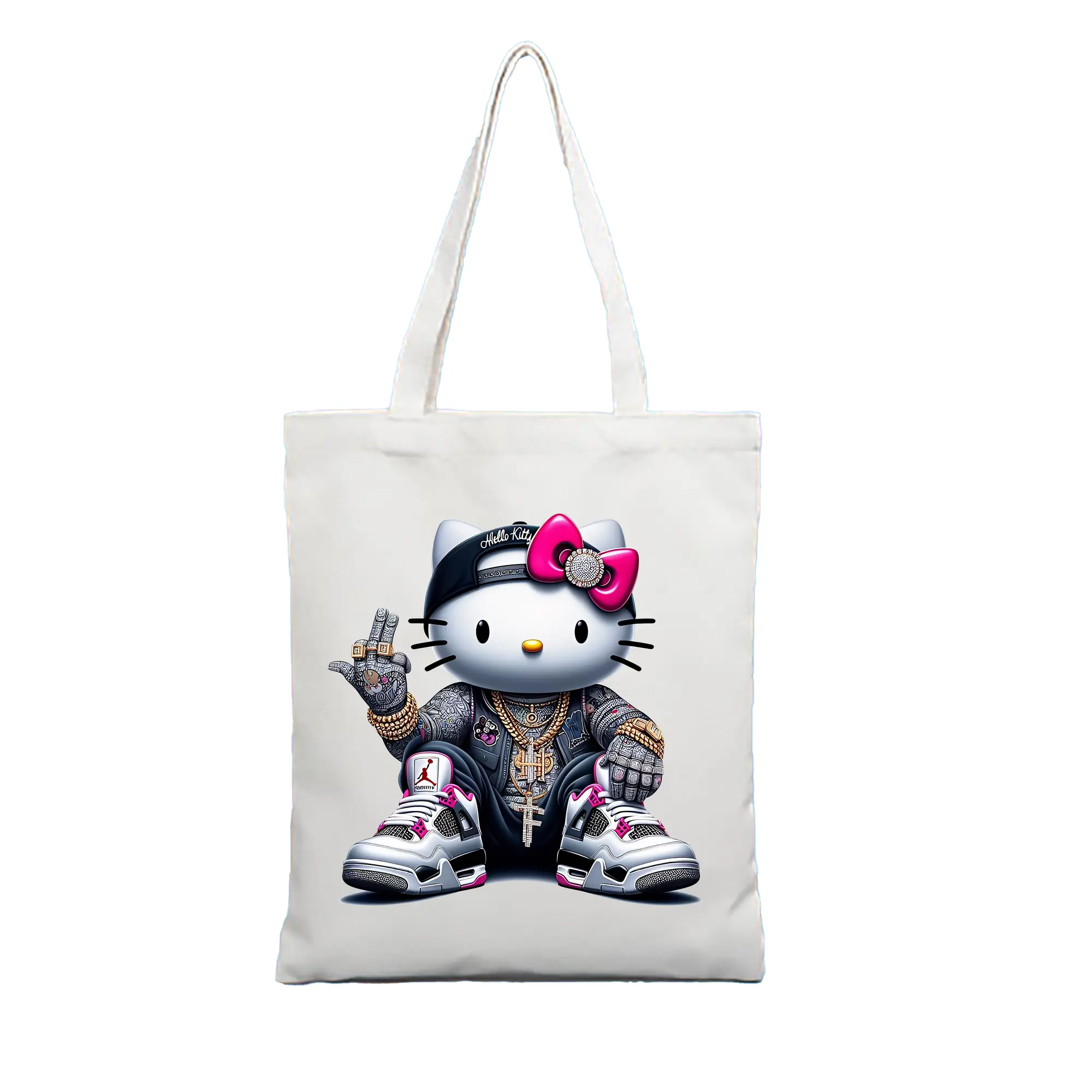 サンリオ グッズ,ハローキティ - 縦型キャンバス手提げバッグ（トートバッグ） ・ キャンバス素材 ・ ショッピング用 ・ 軽量 丈夫 お手入れ簡単