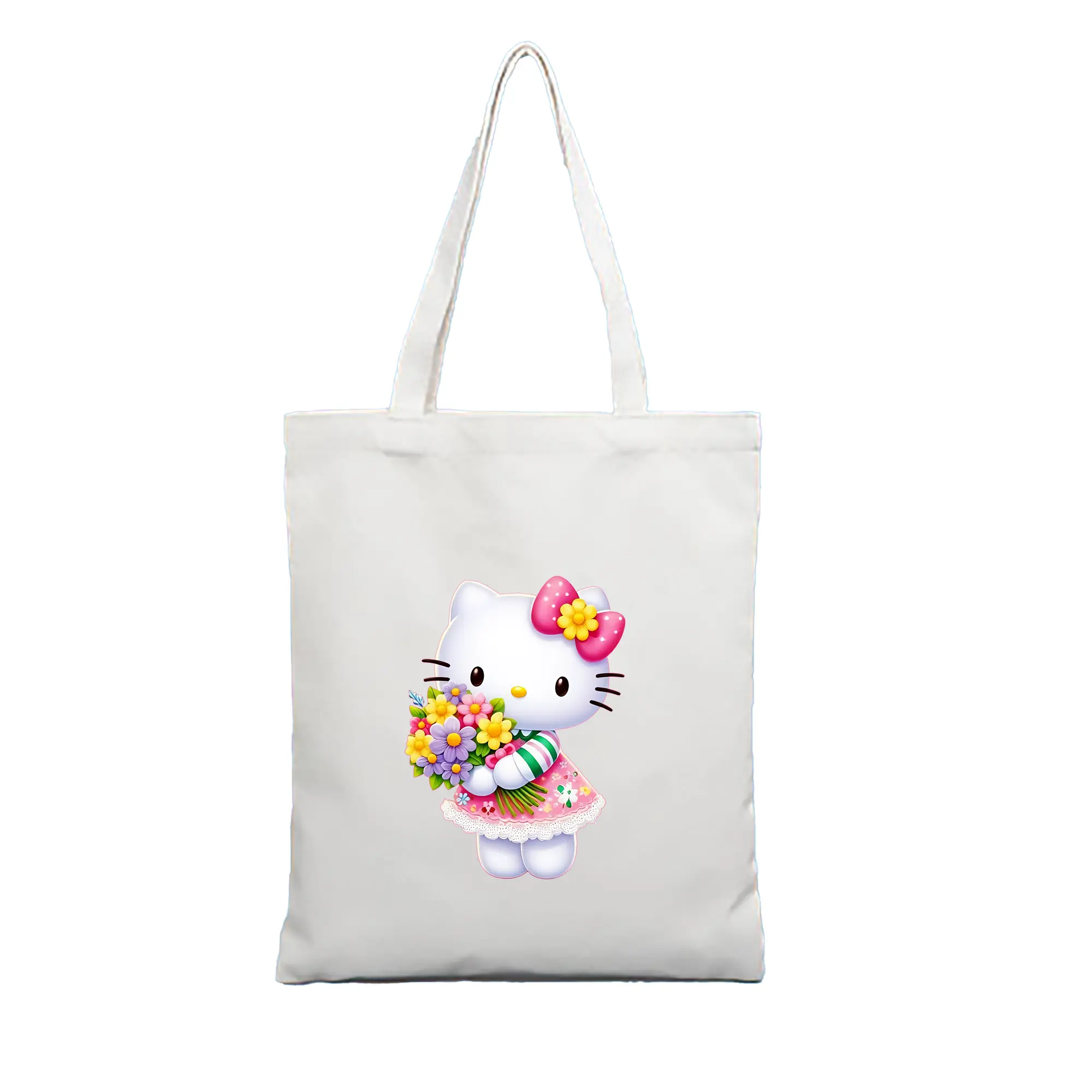 サンリオ グッズ,ハローキティ - 縦型キャンバス手提げバッグ（トートバッグ） ・ キャンバス素材 ・ ショッピング用 ・ 軽量 丈夫 お手入れ簡単