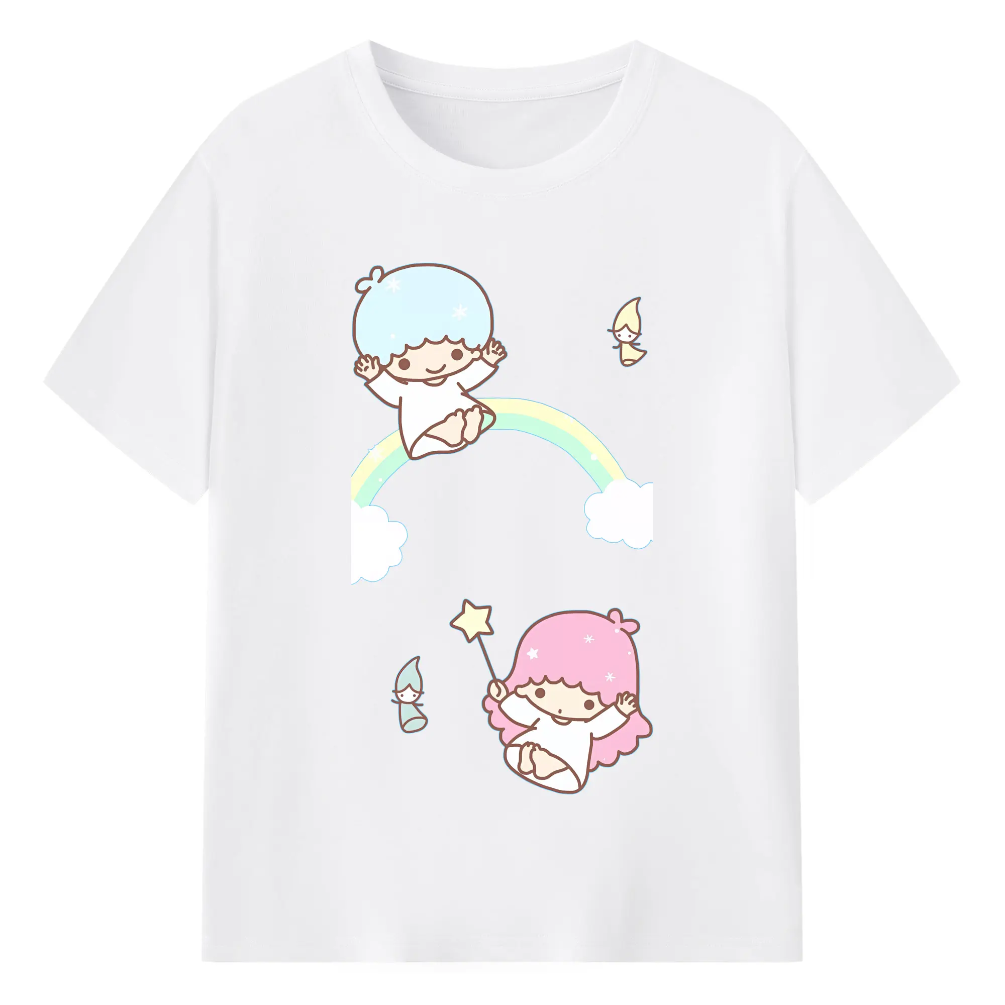 サンリオ グッズ,リトルツインスターズ - 綿100％ 半袖Tシャツ ・ フロントプリント ・ 快適 通気性 ・ 日常使い 散歩 スポーツ用