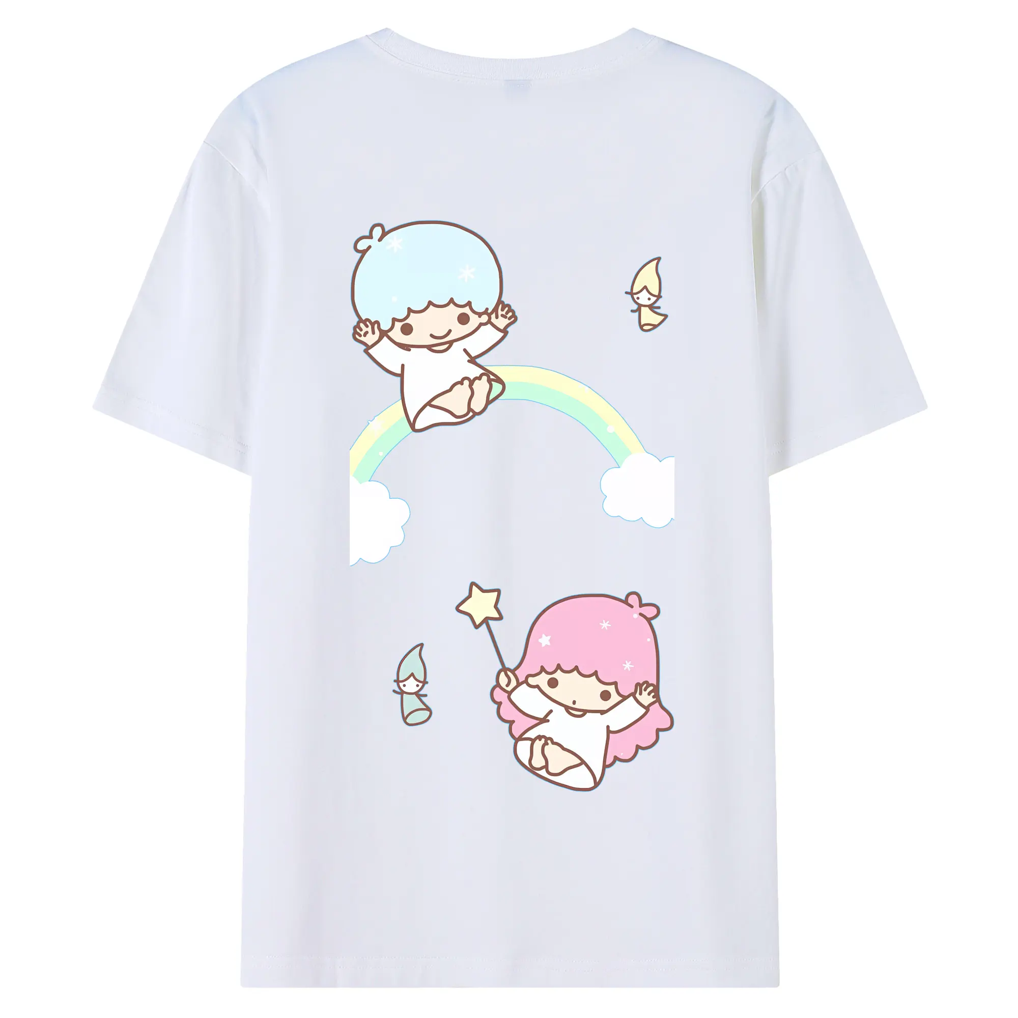 サンリオ グッズ,リトルツインスターズ - 綿100％ 半袖Tシャツ ・ バックプリント ・ 快適 通気性 ・ 日常使い 散歩 スポーツ用