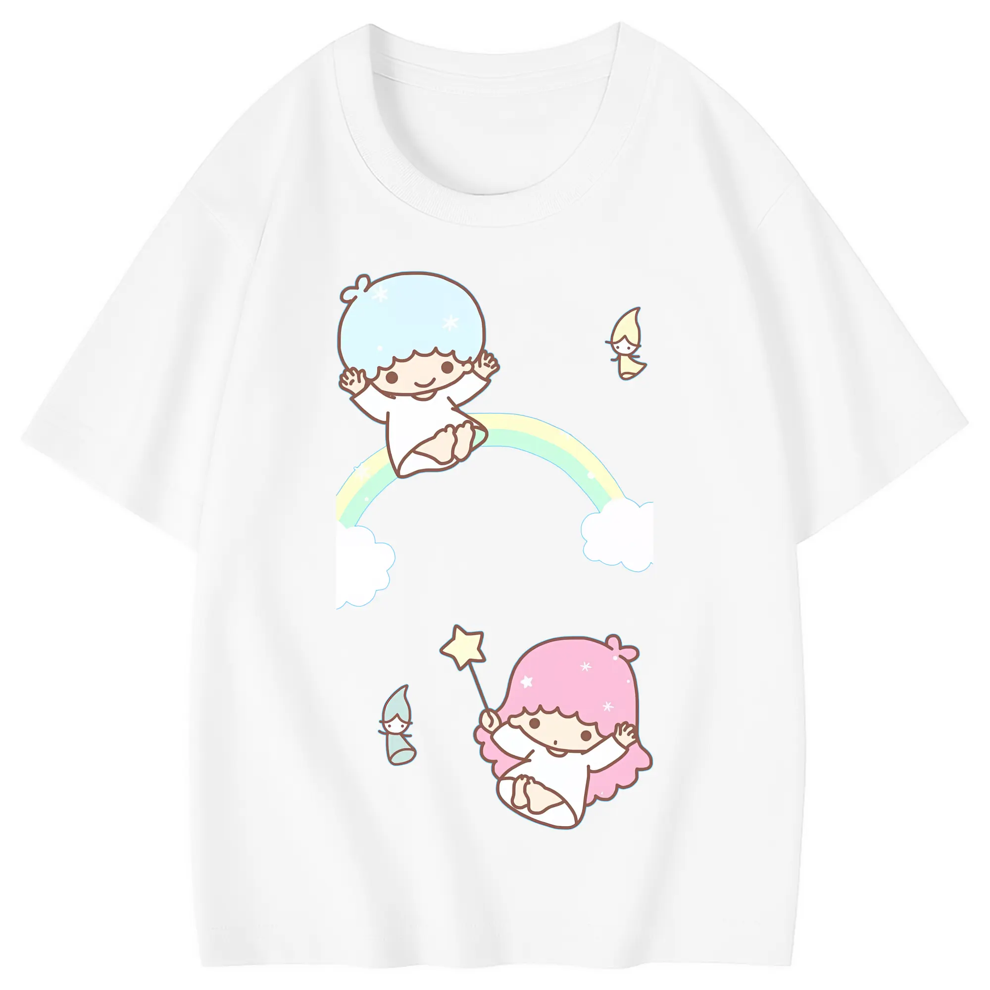 サンリオ グッズ,リトルツインスターズ - 綿100％ キッズTシャツ ・ フロントプリント ・ 快適 通気性 ・ スポーツ カジュアル 散歩用