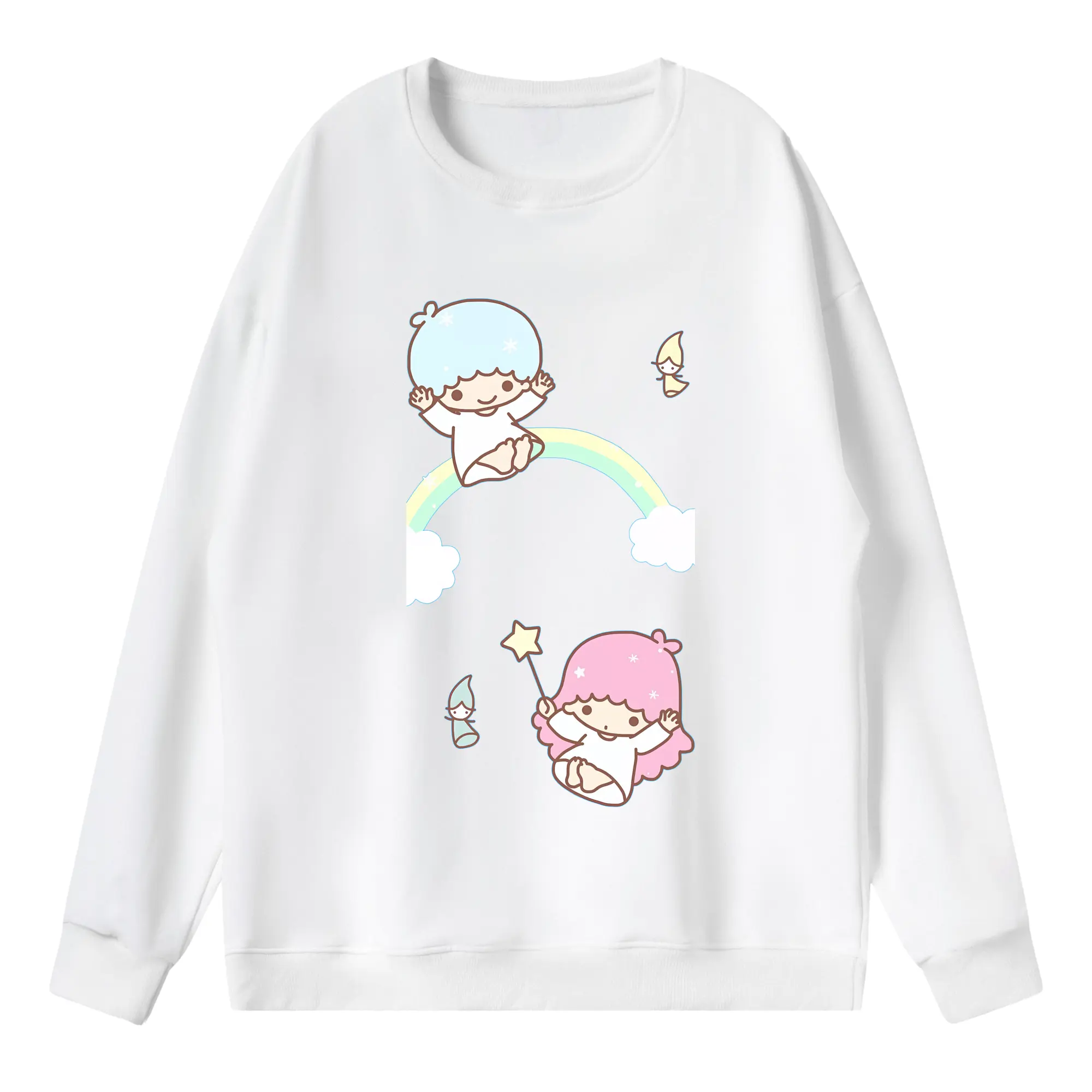 サンリオ グッズ,リトルツインスターズ - 薄手 クルーネック スウェット 裏毛260g · ポリエステル 春秋向け カジュアル 男女兼用 · トレーナー デイリー スポーツ 散歩に最適