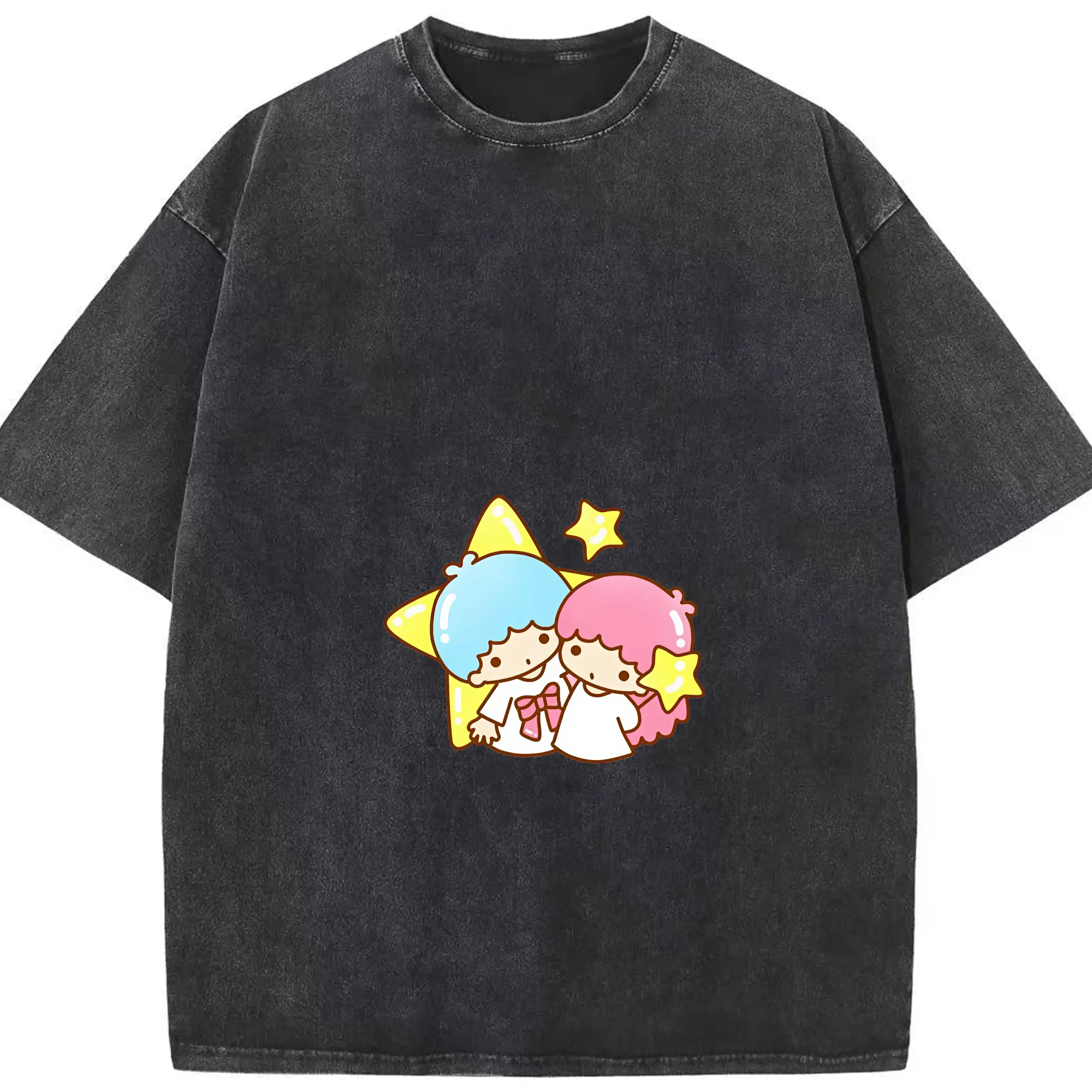 サンリオ グッズ,リトルツインスターズ - 綿100％ ヴィンテージ風 半袖Tシャツ ・ フロントプリント ・ 柔らか肌触り ・ 通気性 快適 ・ スポーツ カジュアル 外出用