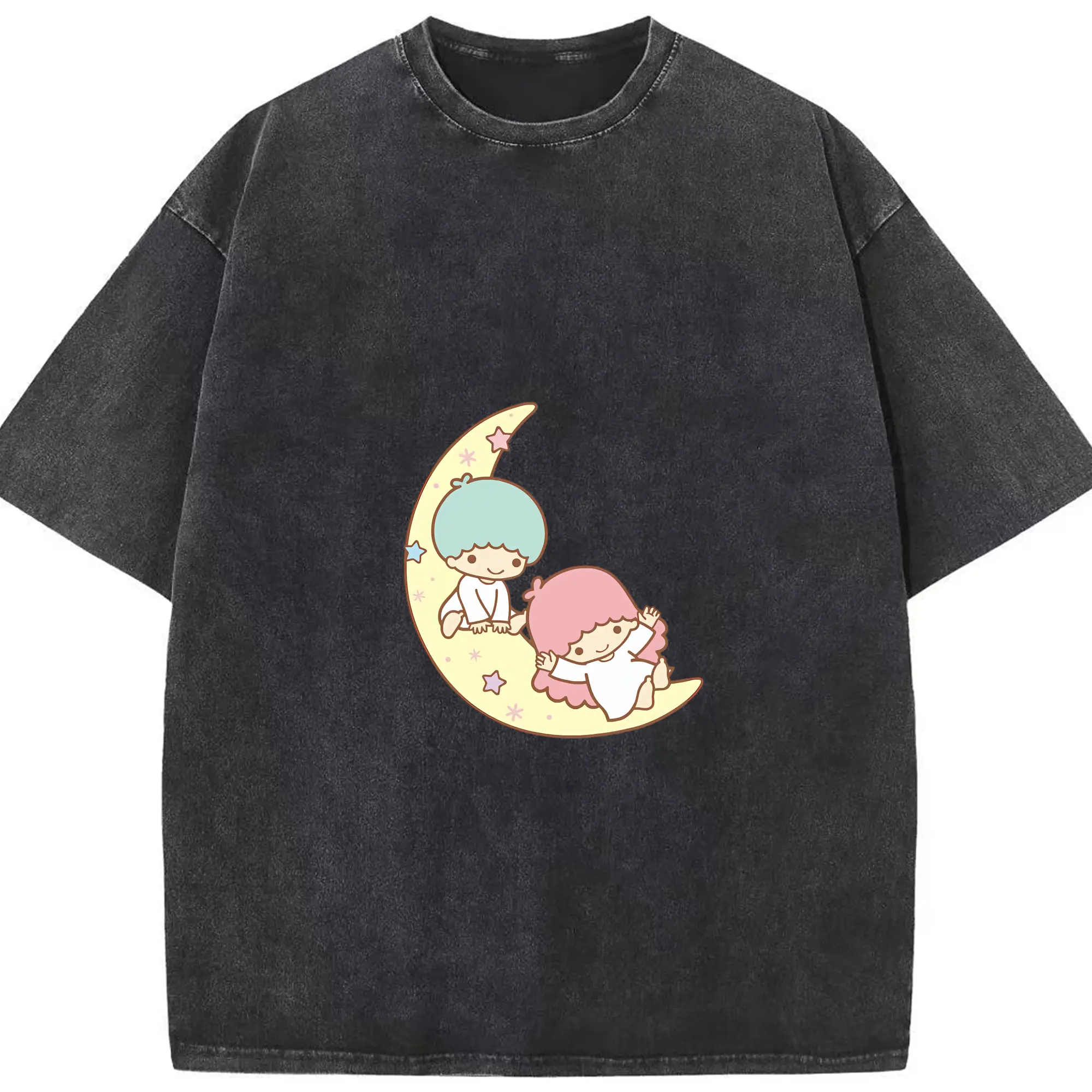 サンリオ グッズ,リトルツインスターズ - 綿100％ ヴィンテージ風 半袖Tシャツ ・ フロントプリント ・ 柔らか肌触り ・ 通気性 快適 ・ スポーツ カジュアル 外出用