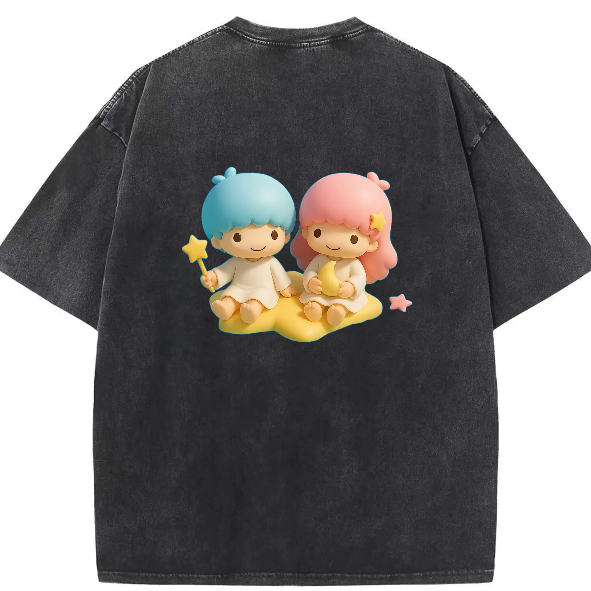 サンリオ グッズ,リトルツインスターズ - 綿100％ ヴィンテージ風 半袖Tシャツ ・ 背面プリント ・ 柔らか肌触り ・ 通気性 快適 ・ スポーツ カジュアル 外出用