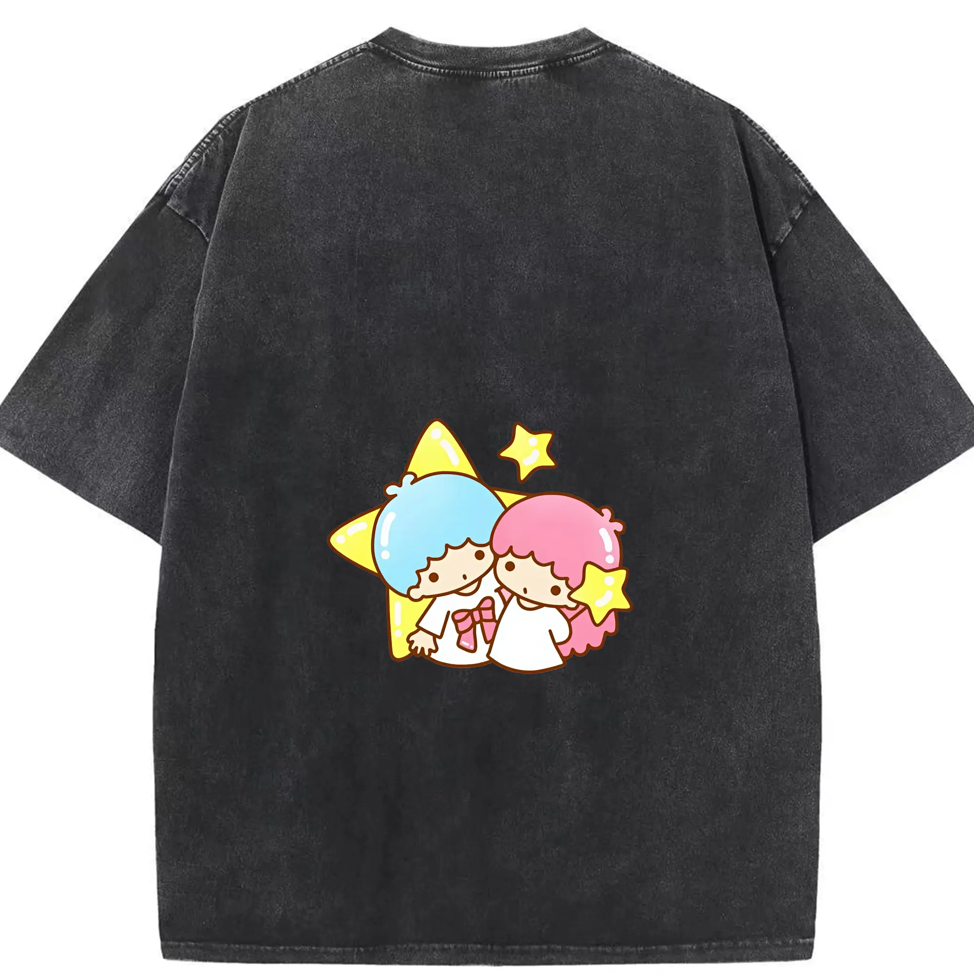 サンリオ グッズ,リトルツインスターズ - 綿100％ ヴィンテージ風 半袖Tシャツ ・ 背面プリント ・ 柔らか肌触り ・ 通気性 快適 ・ スポーツ カジュアル 外出用