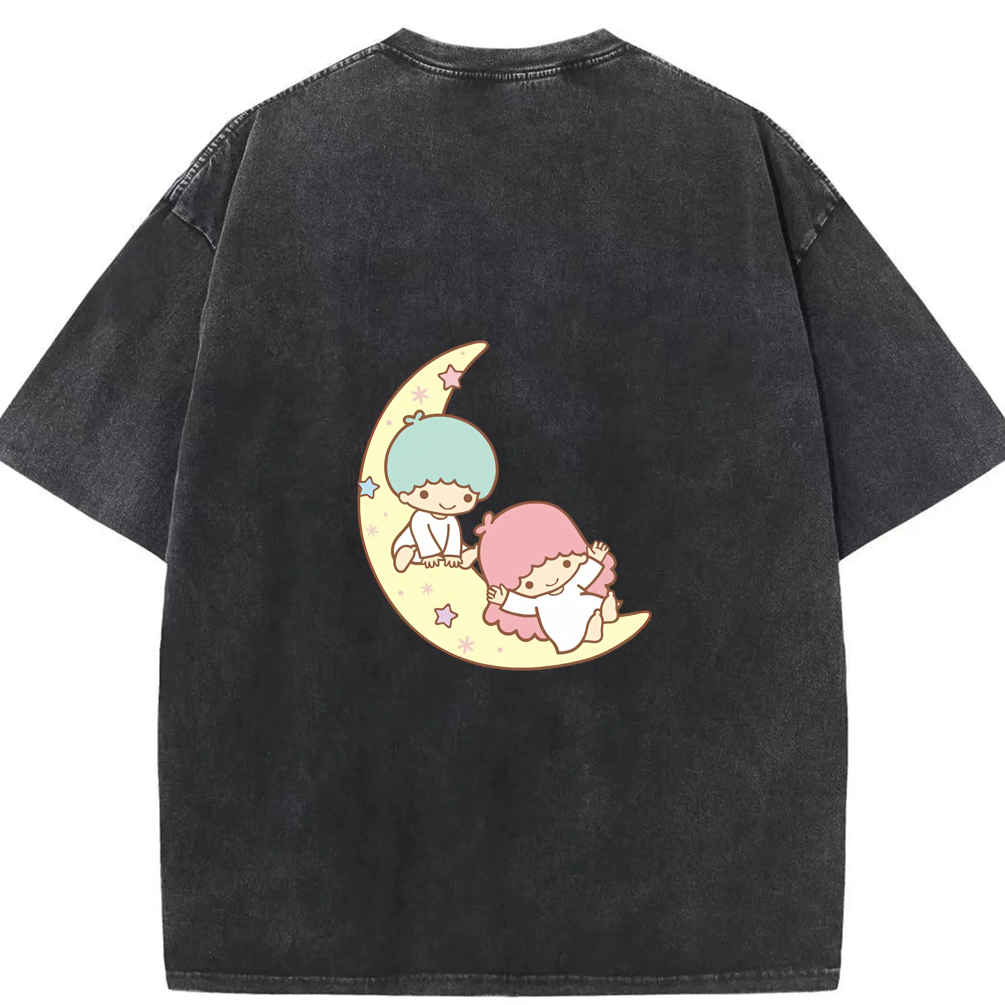 サンリオ グッズ,リトルツインスターズ - 綿100％ ヴィンテージ風 半袖Tシャツ ・ 背面プリント ・ 柔らか肌触り ・ 通気性 快適 ・ スポーツ カジュアル 外出用