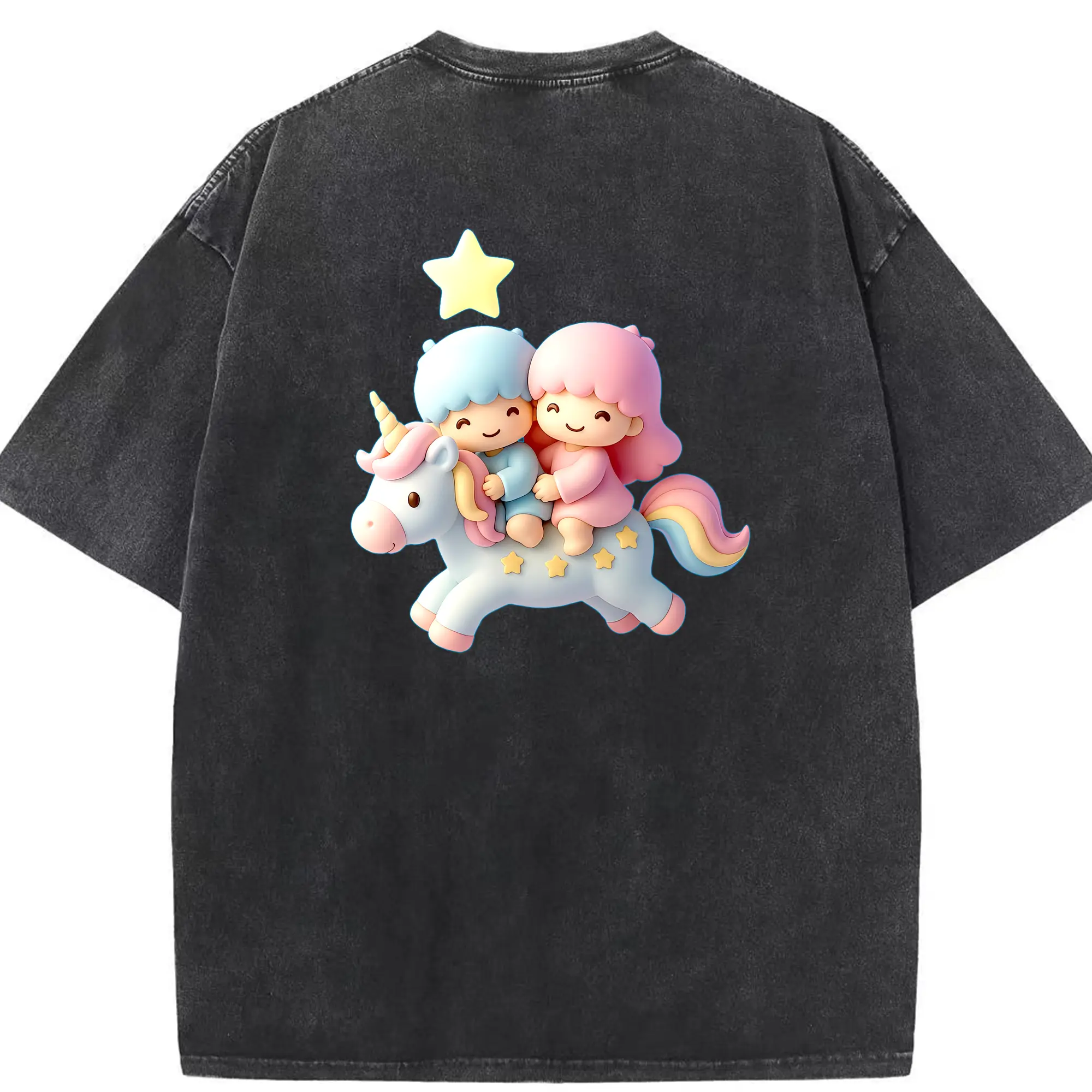 サンリオ グッズ,リトルツインスターズ - 綿100％ ヴィンテージ風 半袖Tシャツ ・ 背面プリント ・ 柔らか肌触り ・ 通気性 快適 ・ スポーツ カジュアル 外出用