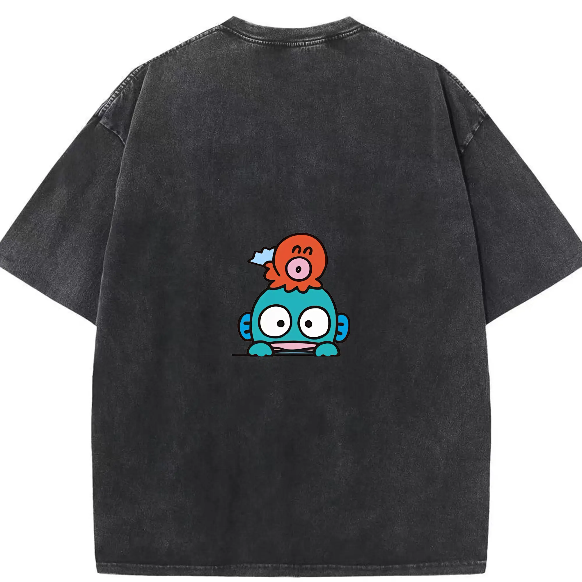 サンリオ グッズ,ハンギョドン - 綿100％ ヴィンテージ風 半袖Tシャツ ・ 背面プリント ・ 柔らか肌触り ・ 通気性 快適 ・ スポーツ カジュアル 外出用