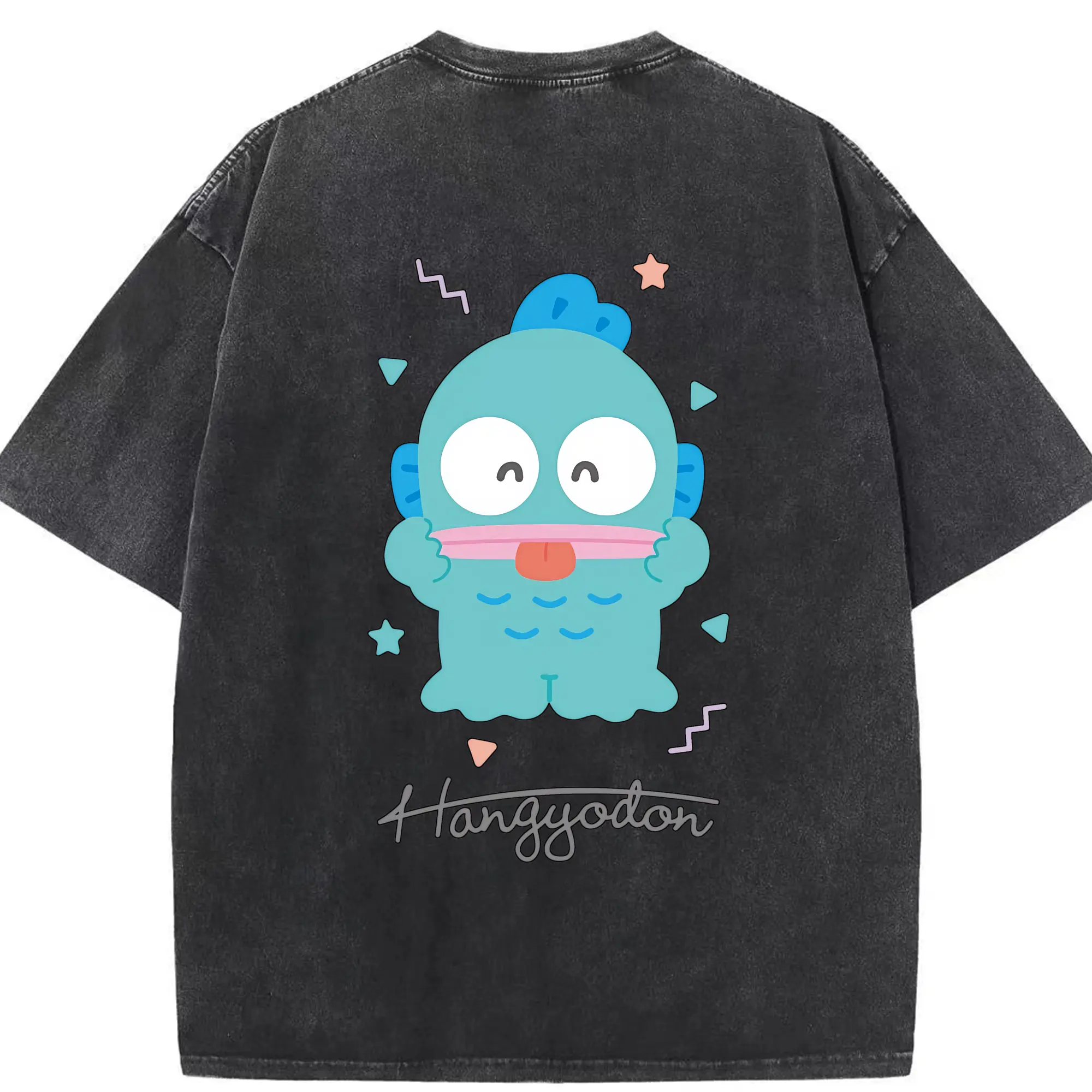 サンリオ グッズ,ハンギョドン - 綿100％ ヴィンテージ風 半袖Tシャツ ・ 背面プリント ・ 柔らか肌触り ・ 通気性 快適 ・ スポーツ カジュアル 外出用