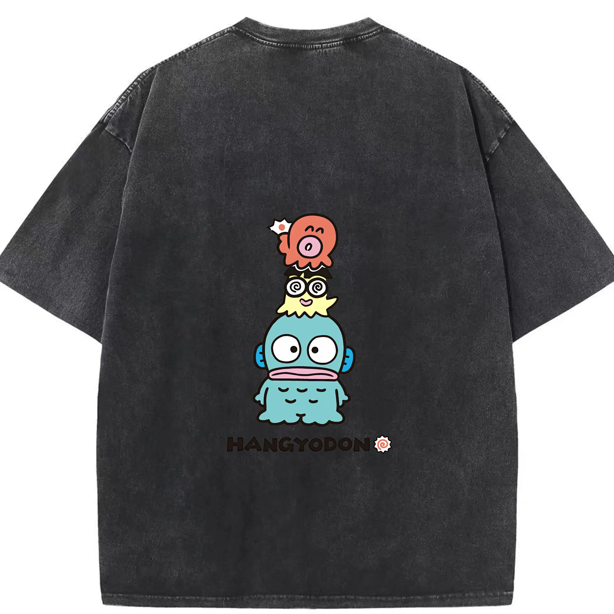 サンリオ グッズ,ハンギョドン - 綿100％ ヴィンテージ風 半袖Tシャツ ・ 背面プリント ・ 柔らか肌触り ・ 通気性 快適 ・ スポーツ カジュアル 外出用