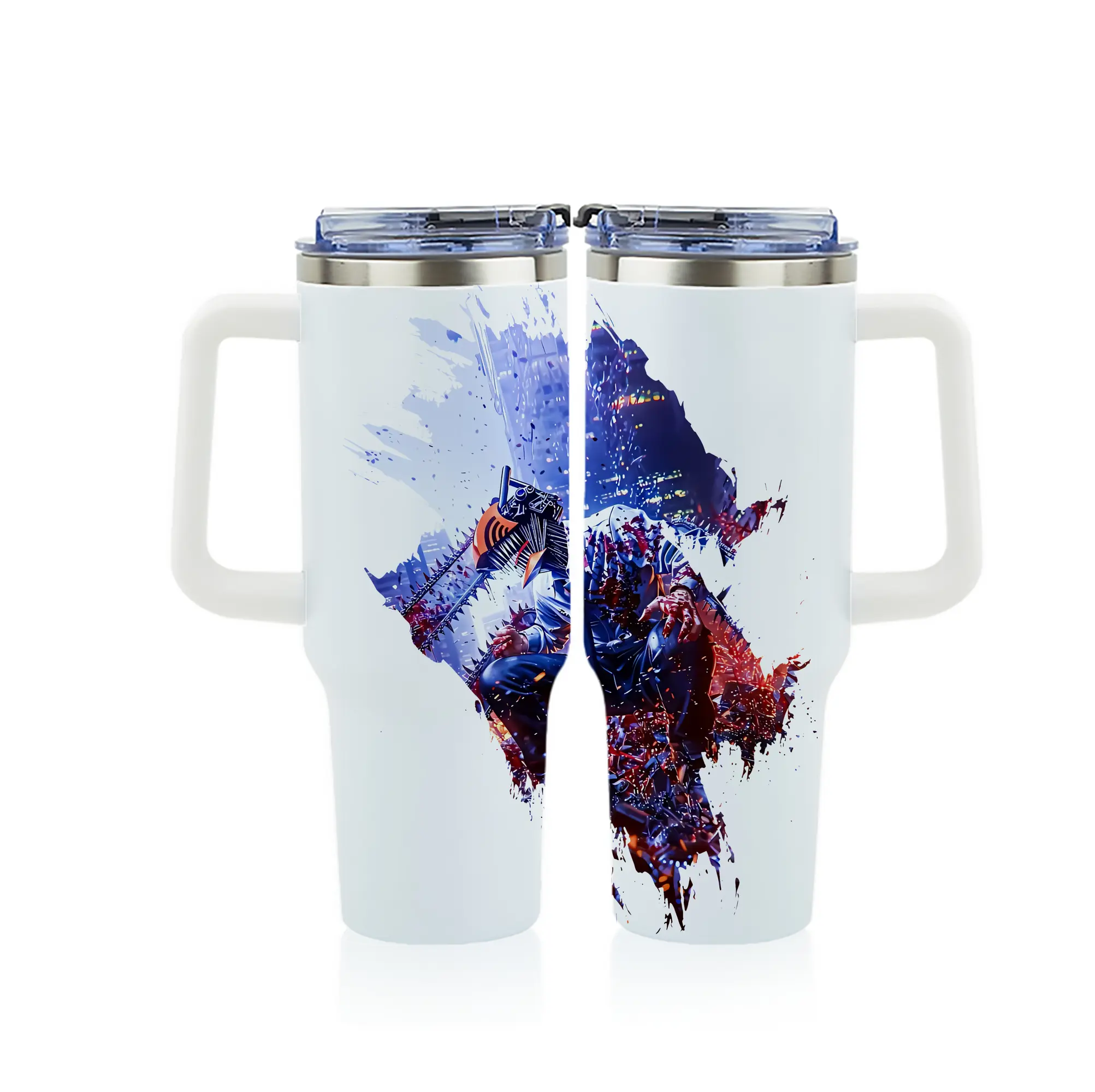 チェンソーマン グッズ,デンジ - 1200mL フルプリント車用タンブラー ・ 304ステンレス 内側 ・ 201ステンレス 外側 ・ 保温 保冷 ・ 通勤 ドライブ アウトドア用