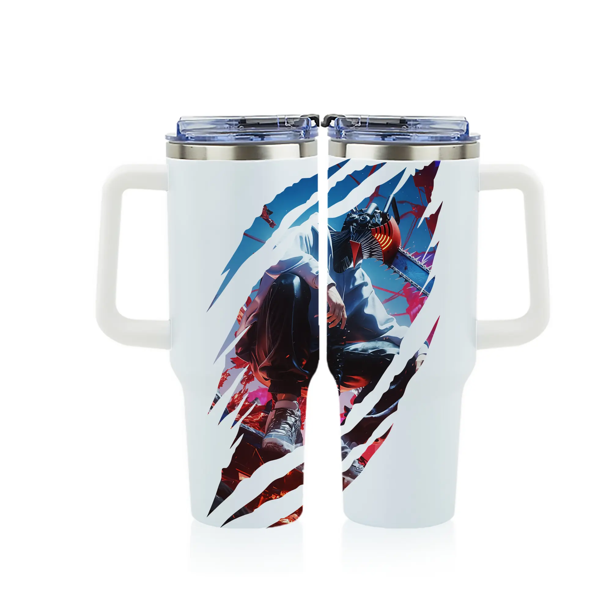 チェンソーマン グッズ,デンジ - 1200mL フルプリント車用タンブラー ・ 304ステンレス 内側 ・ 201ステンレス 外側 ・ 保温 保冷 ・ 通勤 ドライブ アウトドア用