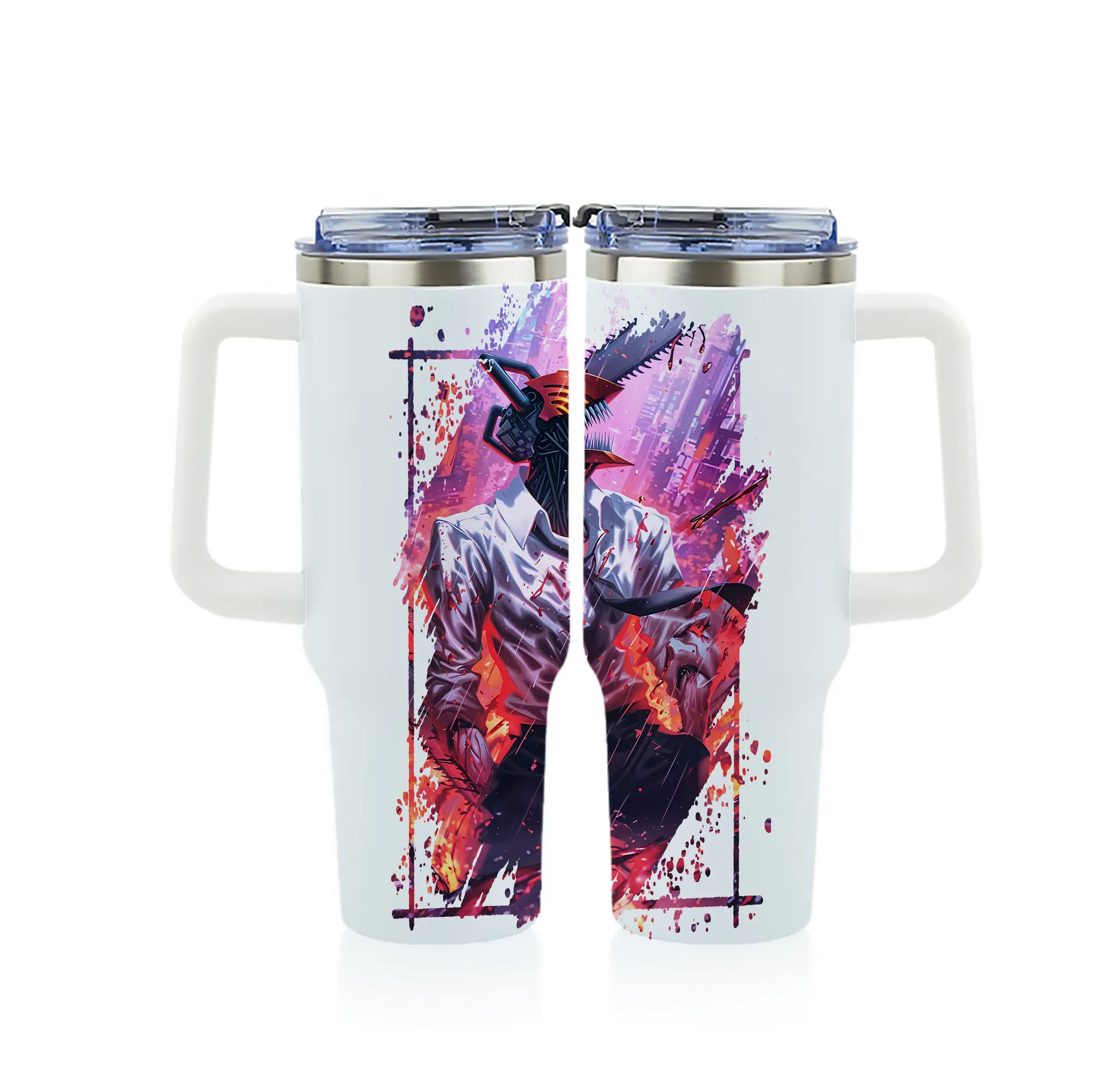 チェンソーマン グッズ,デンジ - 1200mL フルプリント車用タンブラー ・ 304ステンレス 内側 ・ 201ステンレス 外側 ・ 保温 保冷 ・ 通勤 ドライブ アウトドア用