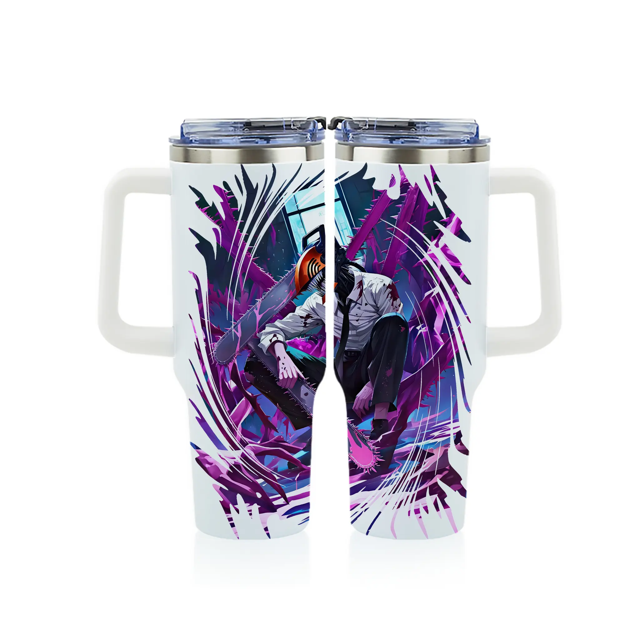 チェンソーマン グッズ,デンジ - 1200mL フルプリント車用タンブラー ・ 304ステンレス 内側 ・ 201ステンレス 外側 ・ 保温 保冷 ・ 通勤 ドライブ アウトドア用