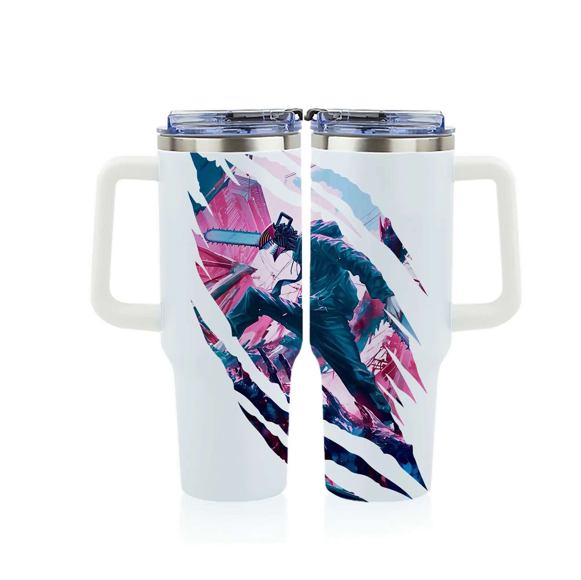 チェンソーマン グッズ,デンジ - 1200mL フルプリント車用タンブラー ・ 304ステンレス 内側 ・ 201ステンレス 外側 ・ 保温 保冷 ・ 通勤 ドライブ アウトドア用