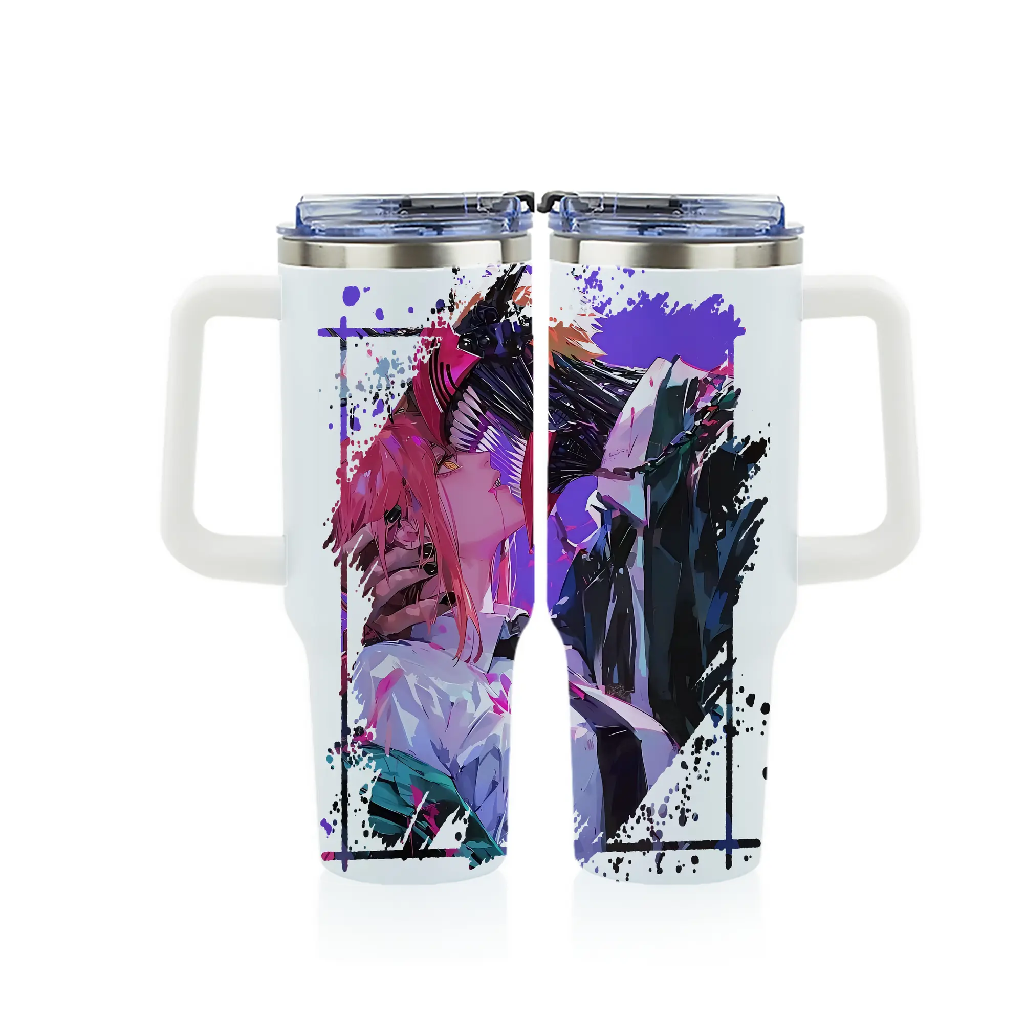 チェンソーマン グッズ,デンジ - 1200mL フルプリント車用タンブラー ・ 304ステンレス 内側 ・ 201ステンレス 外側 ・ 保温 保冷 ・ 通勤 ドライブ アウトドア用