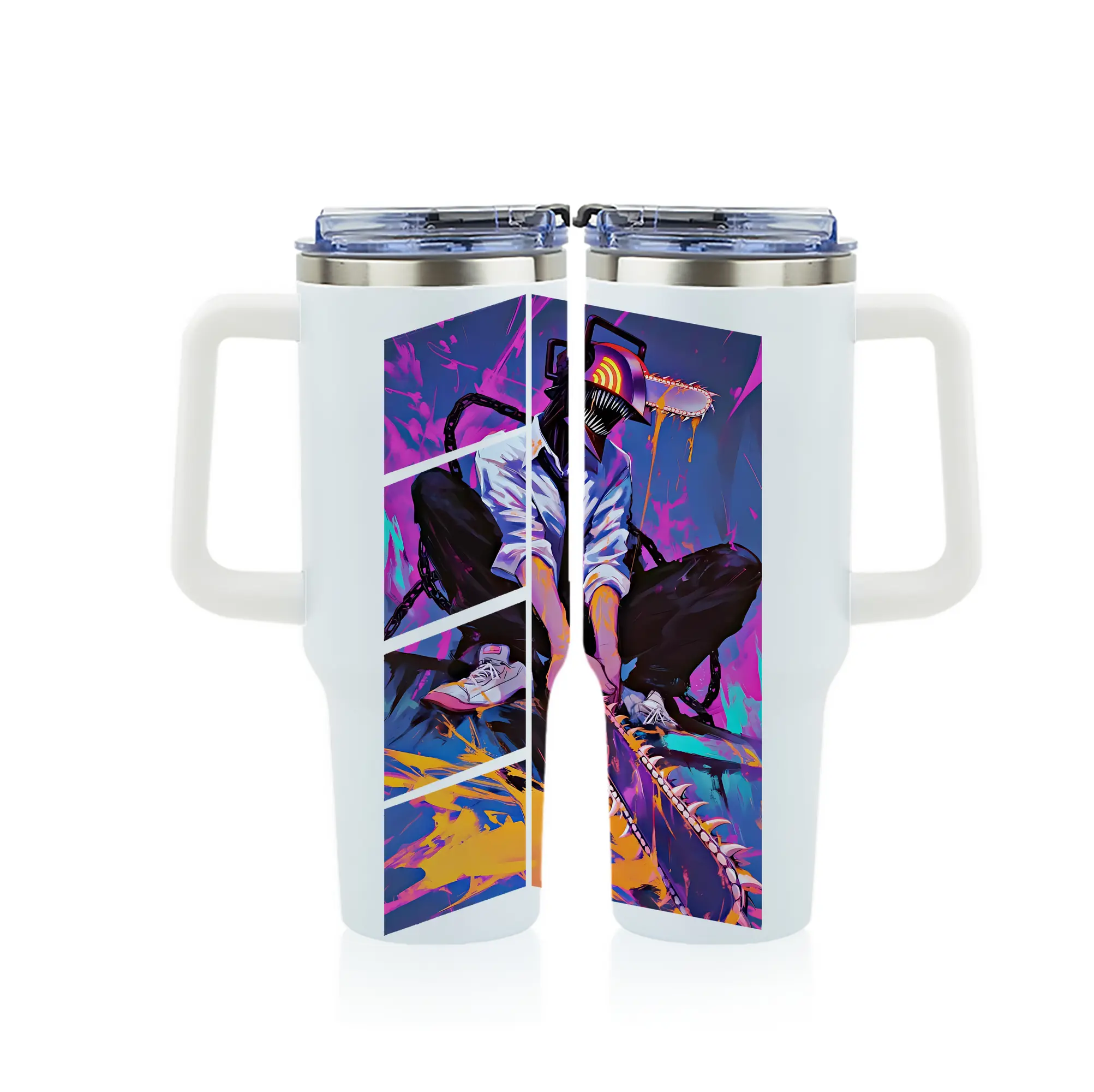 チェンソーマン グッズ,デンジ - 1200mL フルプリント車用タンブラー ・ 304ステンレス 内側 ・ 201ステンレス 外側 ・ 保温 保冷 ・ 通勤 ドライブ アウトドア用