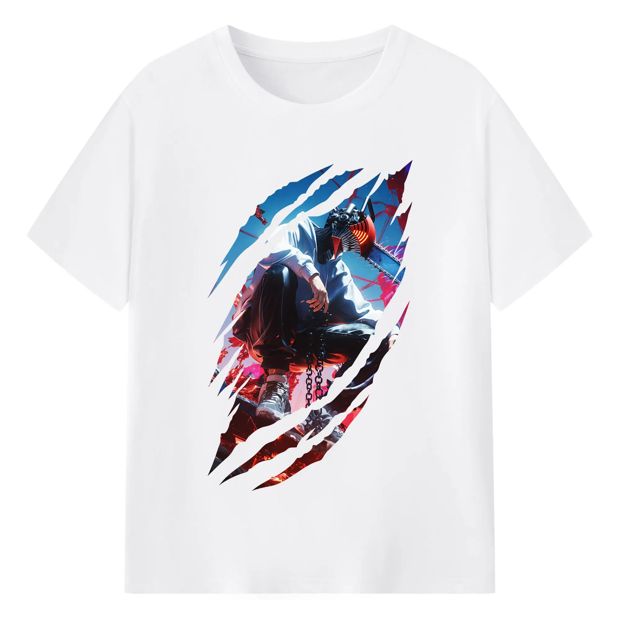 チェンソーマン グッズ,デンジ - 綿100％ 半袖Tシャツ ・ フロントプリント ・ 快適 通気性 ・ 日常使い 散歩 スポーツ用