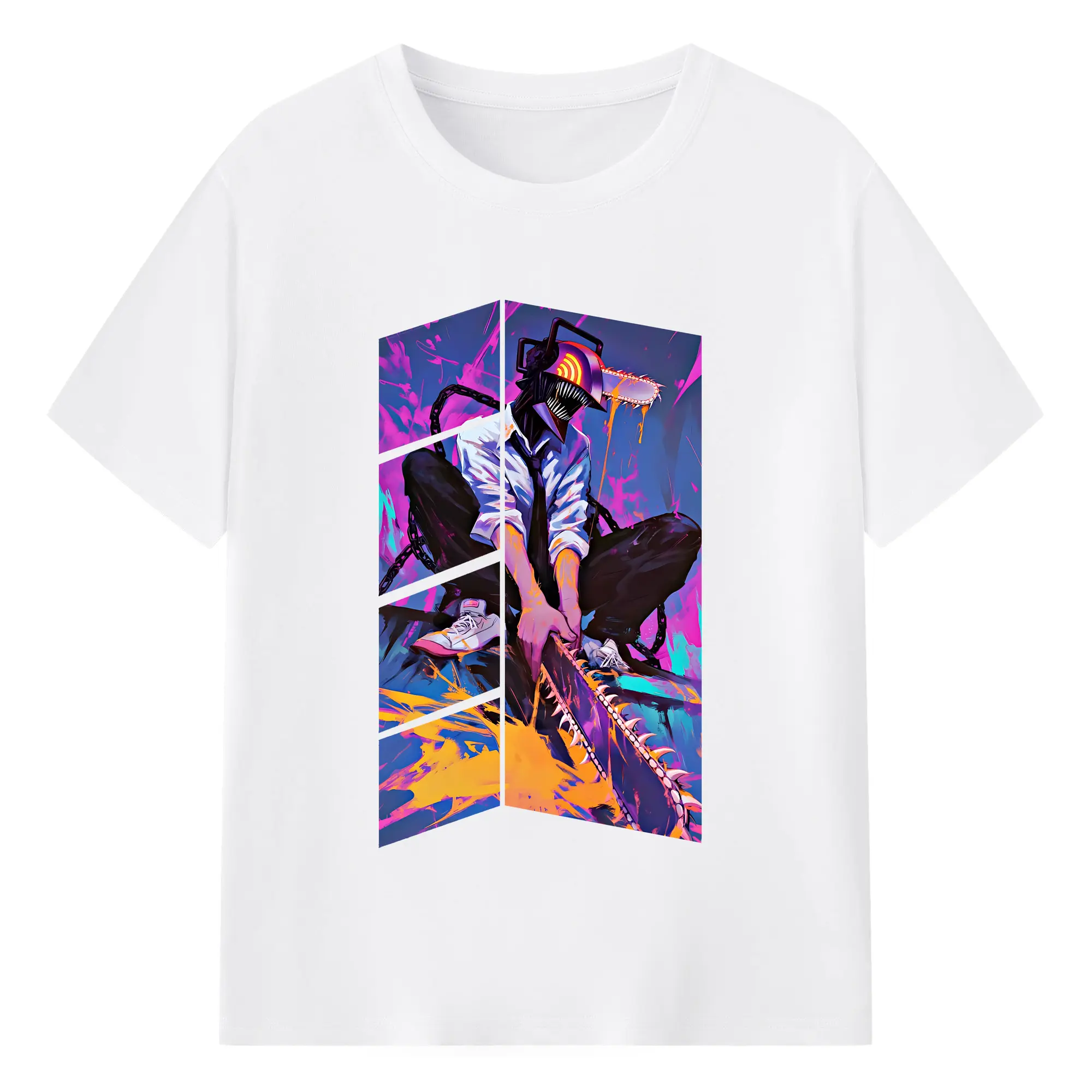 チェンソーマン グッズ,デンジ - 綿100％ 半袖Tシャツ ・ フロントプリント ・ 快適 通気性 ・ 日常使い 散歩 スポーツ用