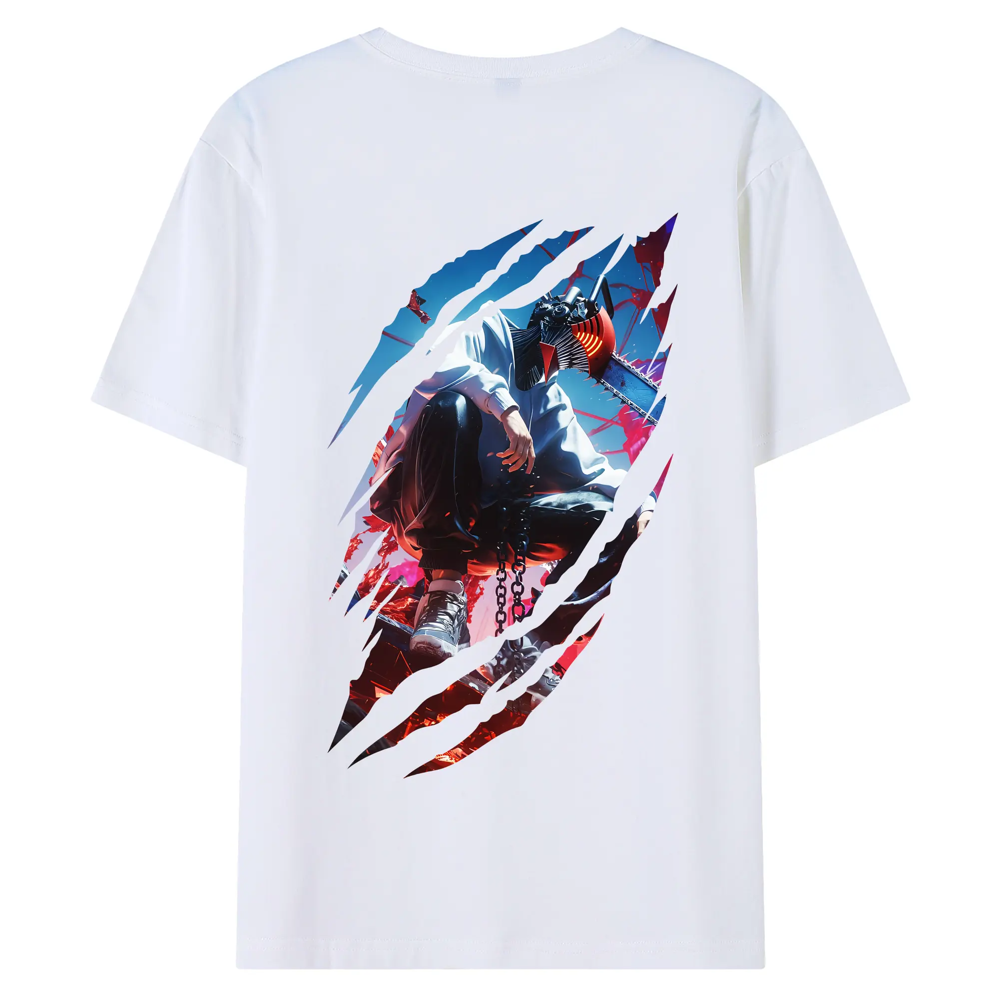 チェンソーマン グッズ,デンジ - 綿100％ 半袖Tシャツ ・ バックプリント ・ 快適 通気性 ・ 日常使い 散歩 スポーツ用