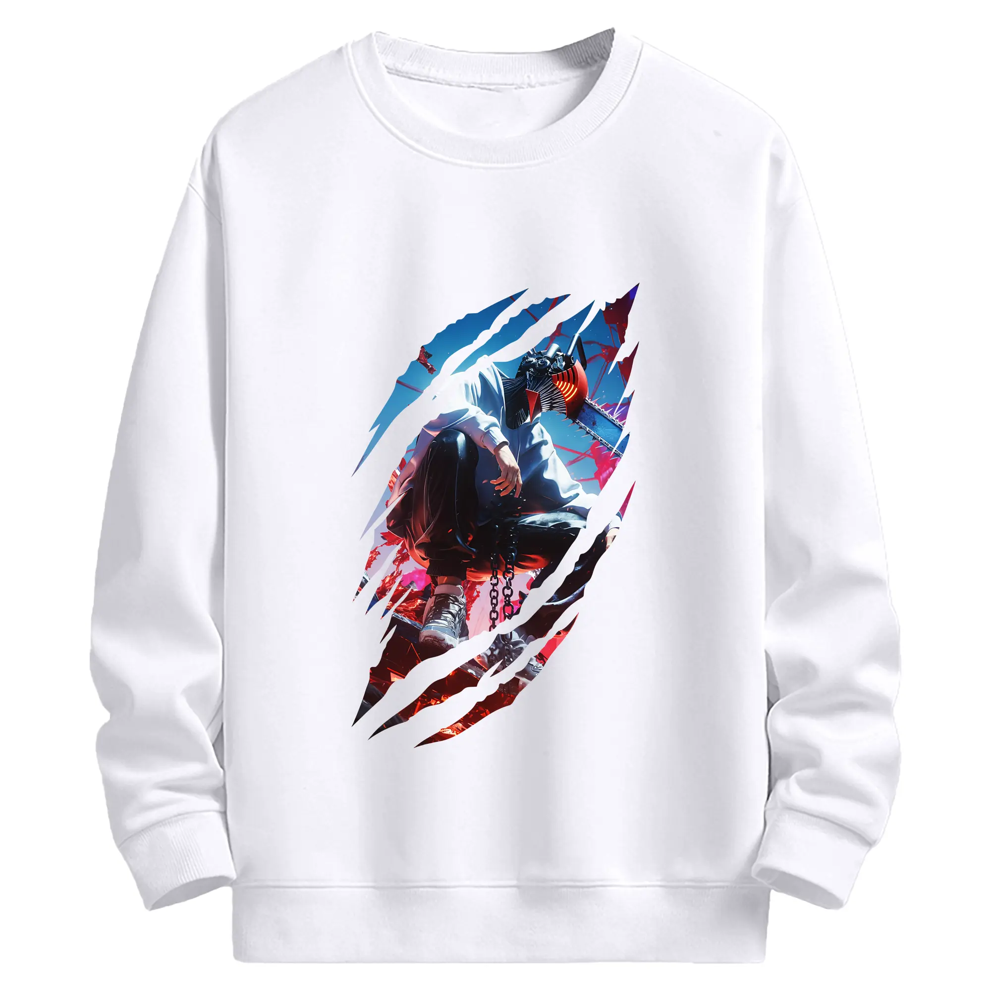 チェンソーマン グッズ,デンジ - 高品質 クルーネック スウェット ・ コットン59％ ポリエステル41％ ・ ユニセックス 長袖 トレーナー ・ カジュアル デイリー スポーツ 散歩用