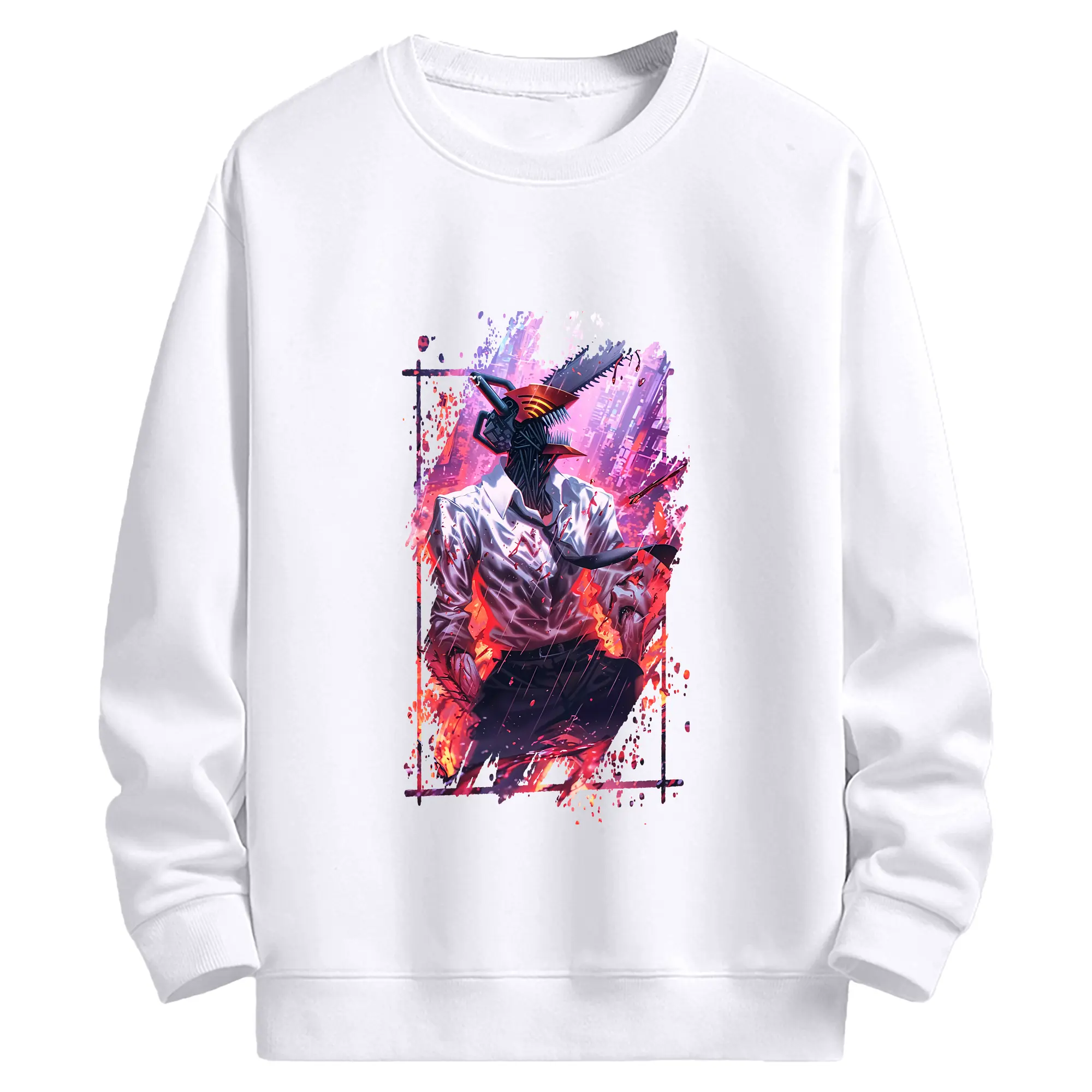 チェンソーマン グッズ,デンジ - 高品質 クルーネック スウェット ・ コットン59％ ポリエステル41％ ・ ユニセックス 長袖 トレーナー ・ カジュアル デイリー スポーツ 散歩用