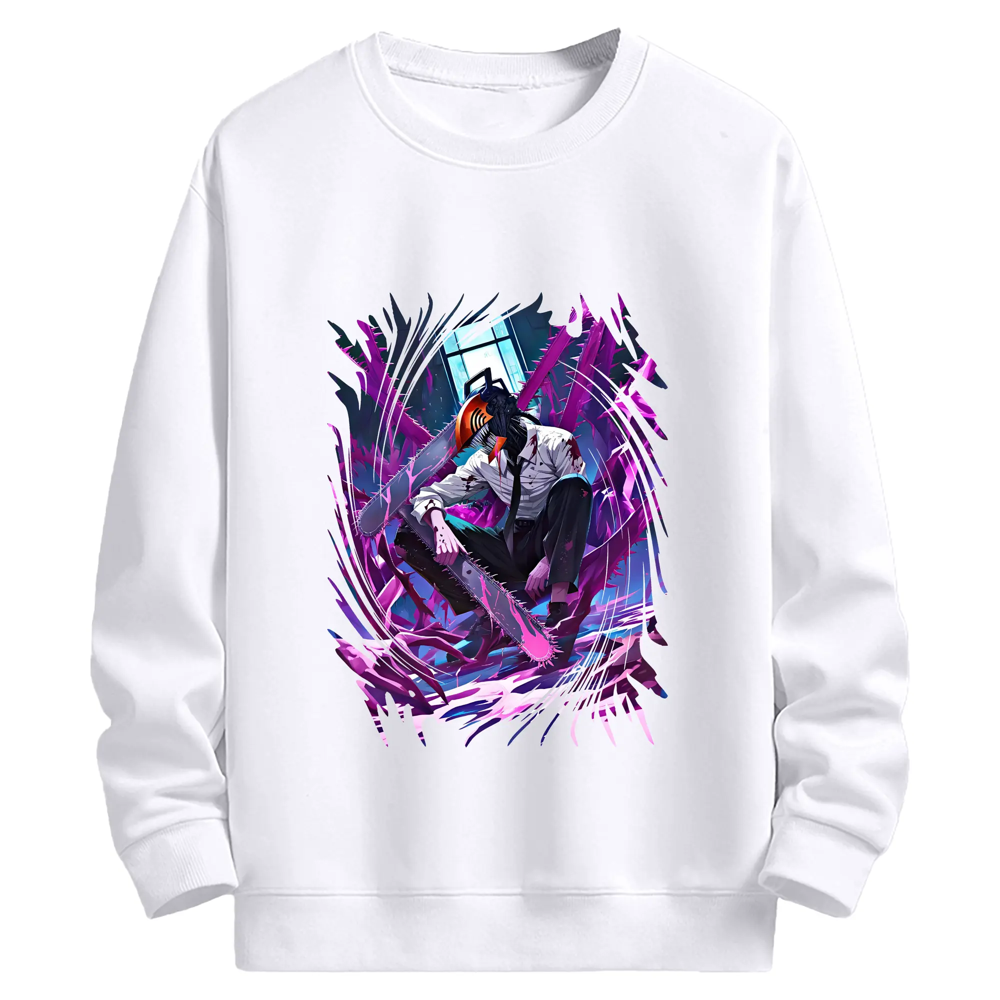 チェンソーマン グッズ,デンジ - 高品質 クルーネック スウェット ・ コットン59％ ポリエステル41％ ・ ユニセックス 長袖 トレーナー ・ カジュアル デイリー スポーツ 散歩用