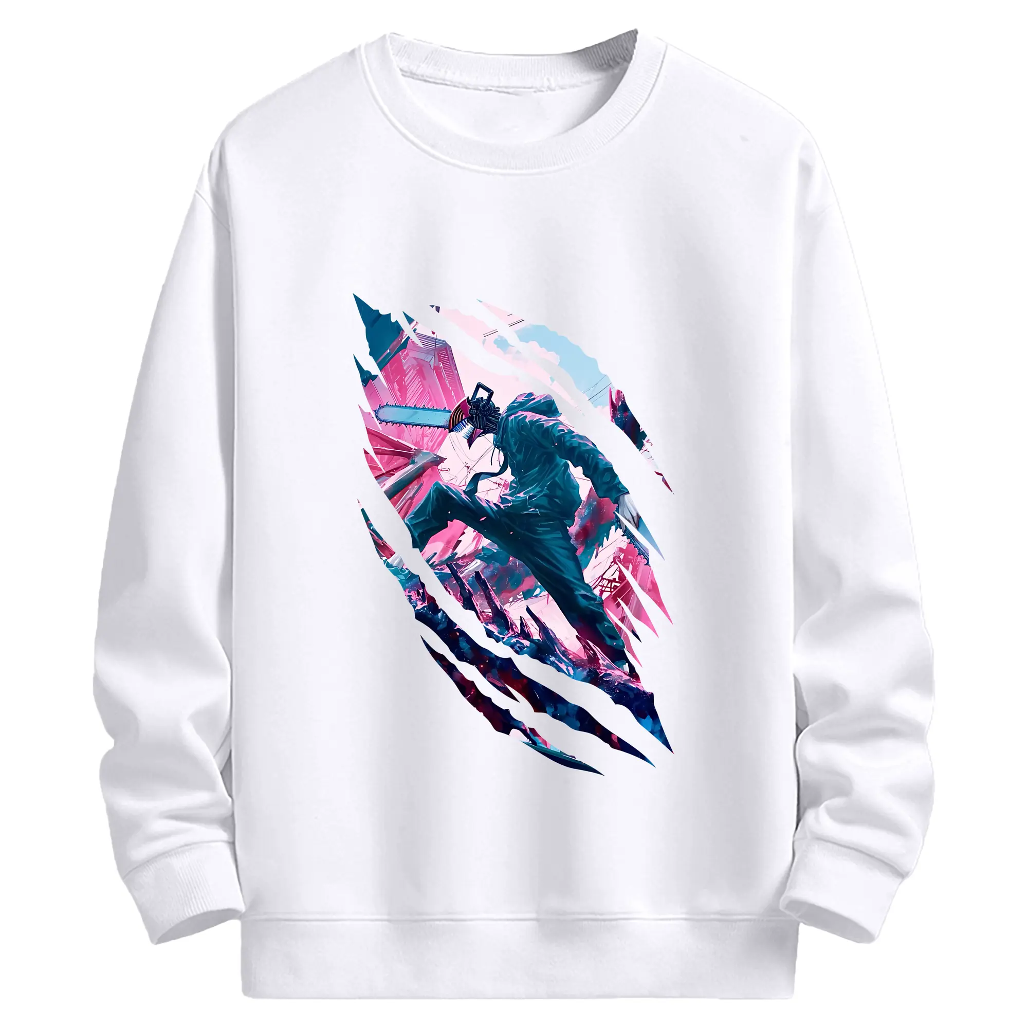 チェンソーマン グッズ,デンジ - 高品質 クルーネック スウェット ・ コットン59％ ポリエステル41％ ・ ユニセックス 長袖 トレーナー ・ カジュアル デイリー スポーツ 散歩用