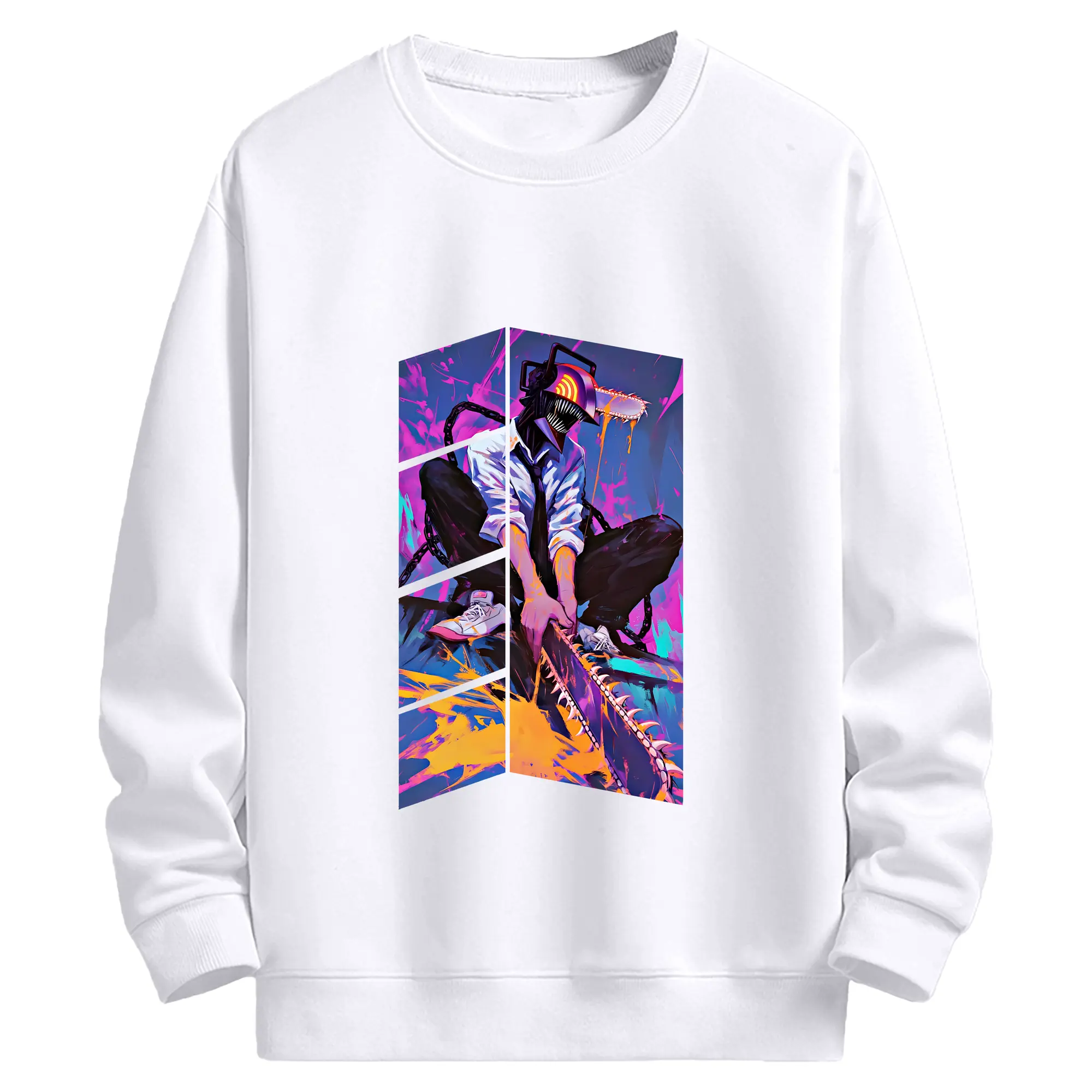 チェンソーマン グッズ,デンジ - 高品質 クルーネック スウェット ・ コットン59％ ポリエステル41％ ・ ユニセックス 長袖 トレーナー ・ カジュアル デイリー スポーツ 散歩用