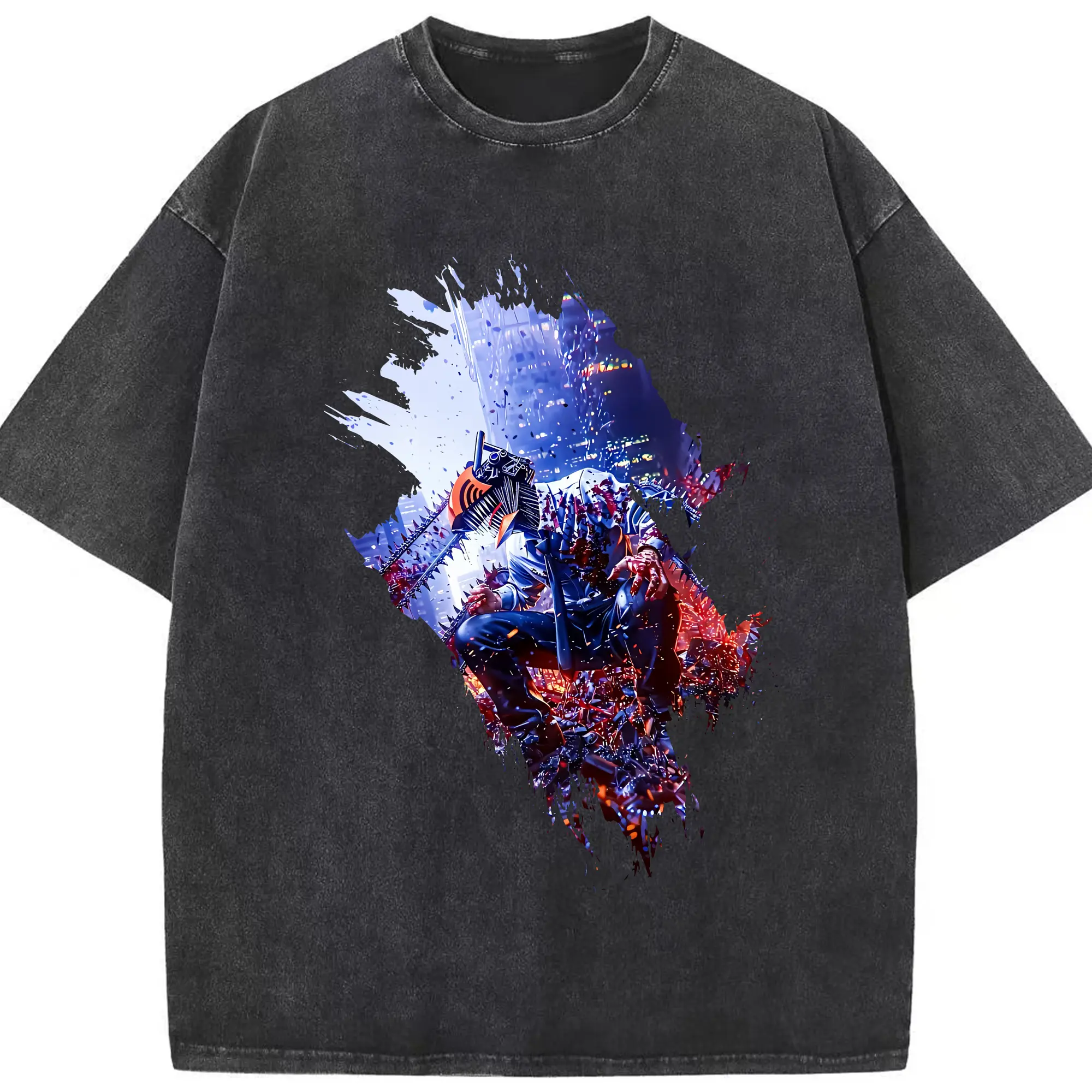 チェンソーマン グッズ,デンジ - 綿100％ ヴィンテージ風 半袖Tシャツ ・ フロントプリント ・ 柔らか肌触り ・ 通気性 快適 ・ スポーツ カジュアル 外出用