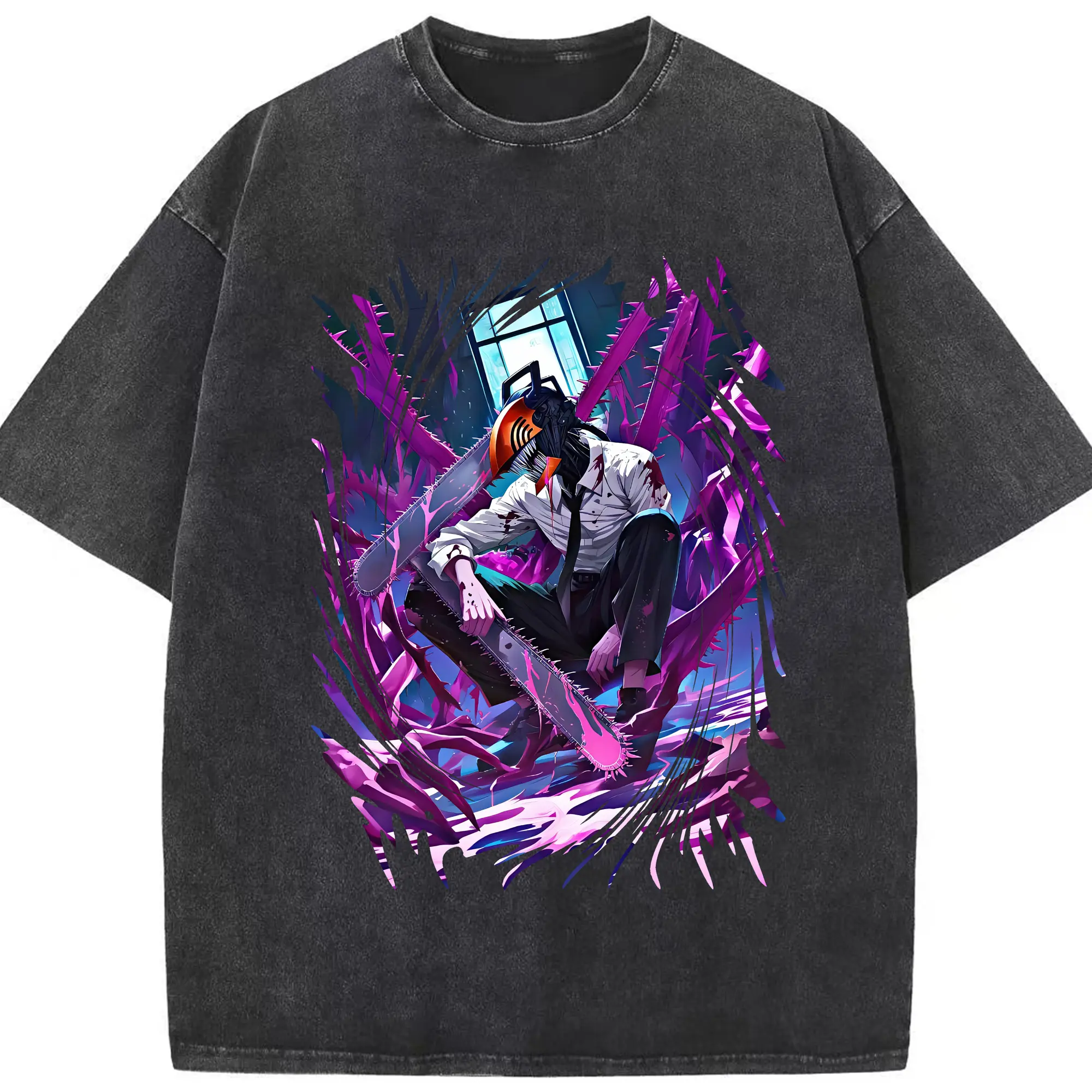 チェンソーマン グッズ,デンジ - 綿100％ ヴィンテージ風 半袖Tシャツ ・ フロントプリント ・ 柔らか肌触り ・ 通気性 快適 ・ スポーツ カジュアル 外出用