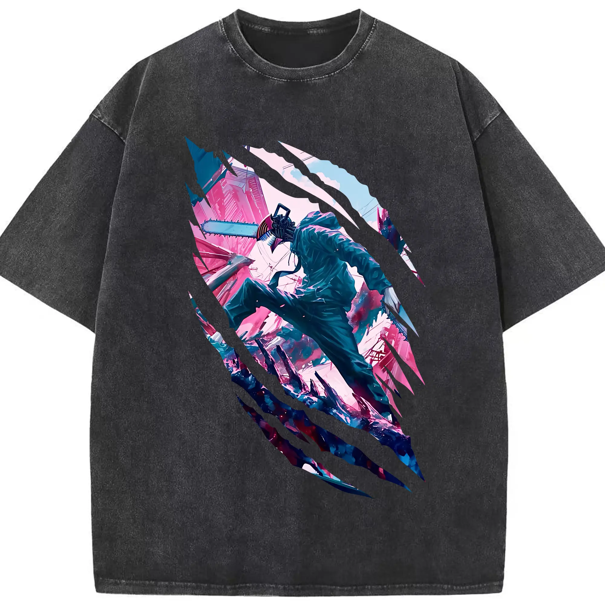 チェンソーマン グッズ,デンジ - 綿100％ ヴィンテージ風 半袖Tシャツ ・ フロントプリント ・ 柔らか肌触り ・ 通気性 快適 ・ スポーツ カジュアル 外出用