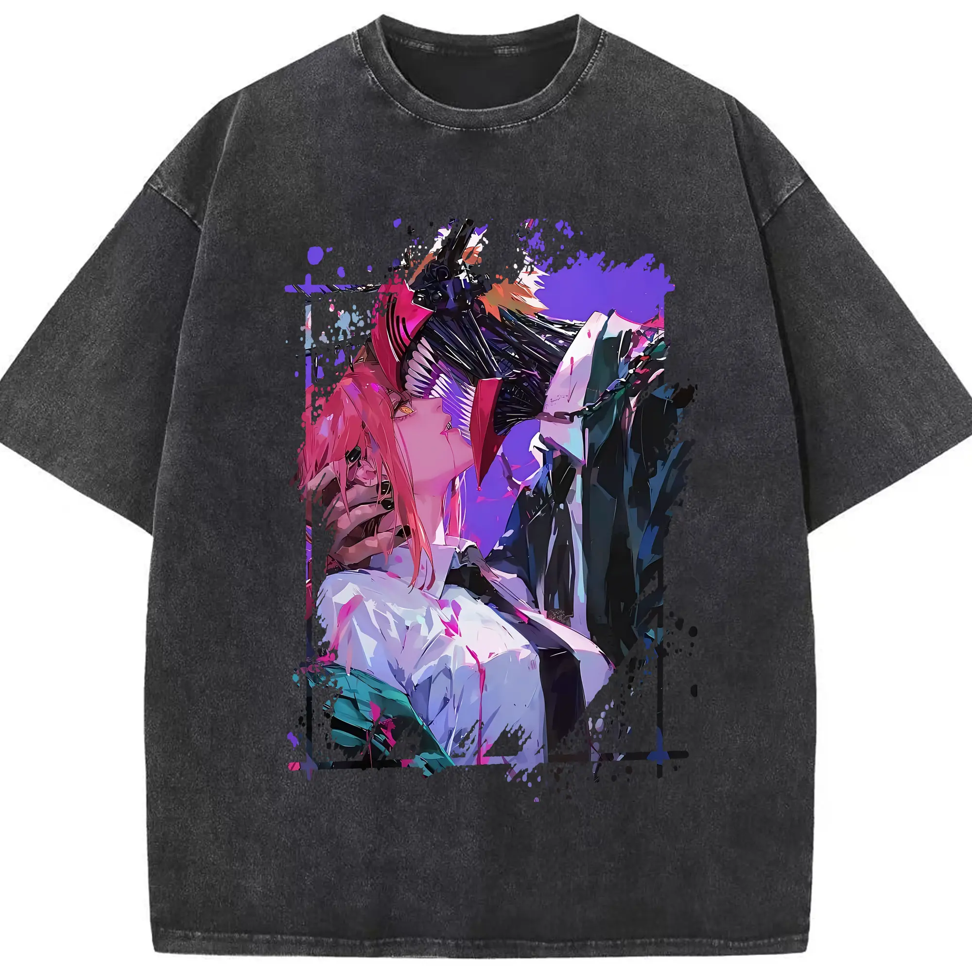 チェンソーマン グッズ,デンジ - 綿100％ ヴィンテージ風 半袖Tシャツ ・ フロントプリント ・ 柔らか肌触り ・ 通気性 快適 ・ スポーツ カジュアル 外出用