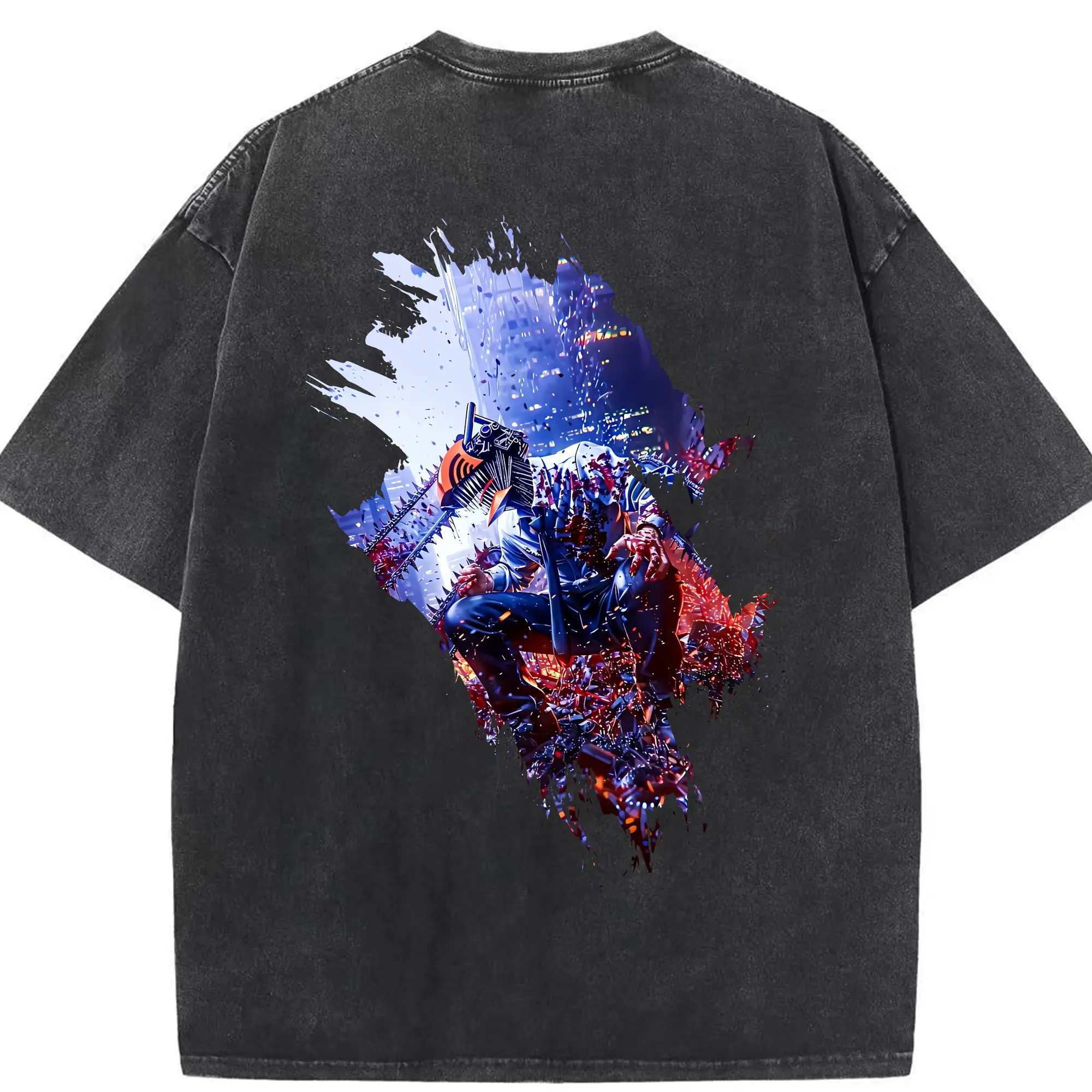 チェンソーマン グッズ,デンジ - 綿100％ ヴィンテージ風 半袖Tシャツ ・ 背面プリント ・ 柔らか肌触り ・ 通気性 快適 ・ スポーツ カジュアル 外出用