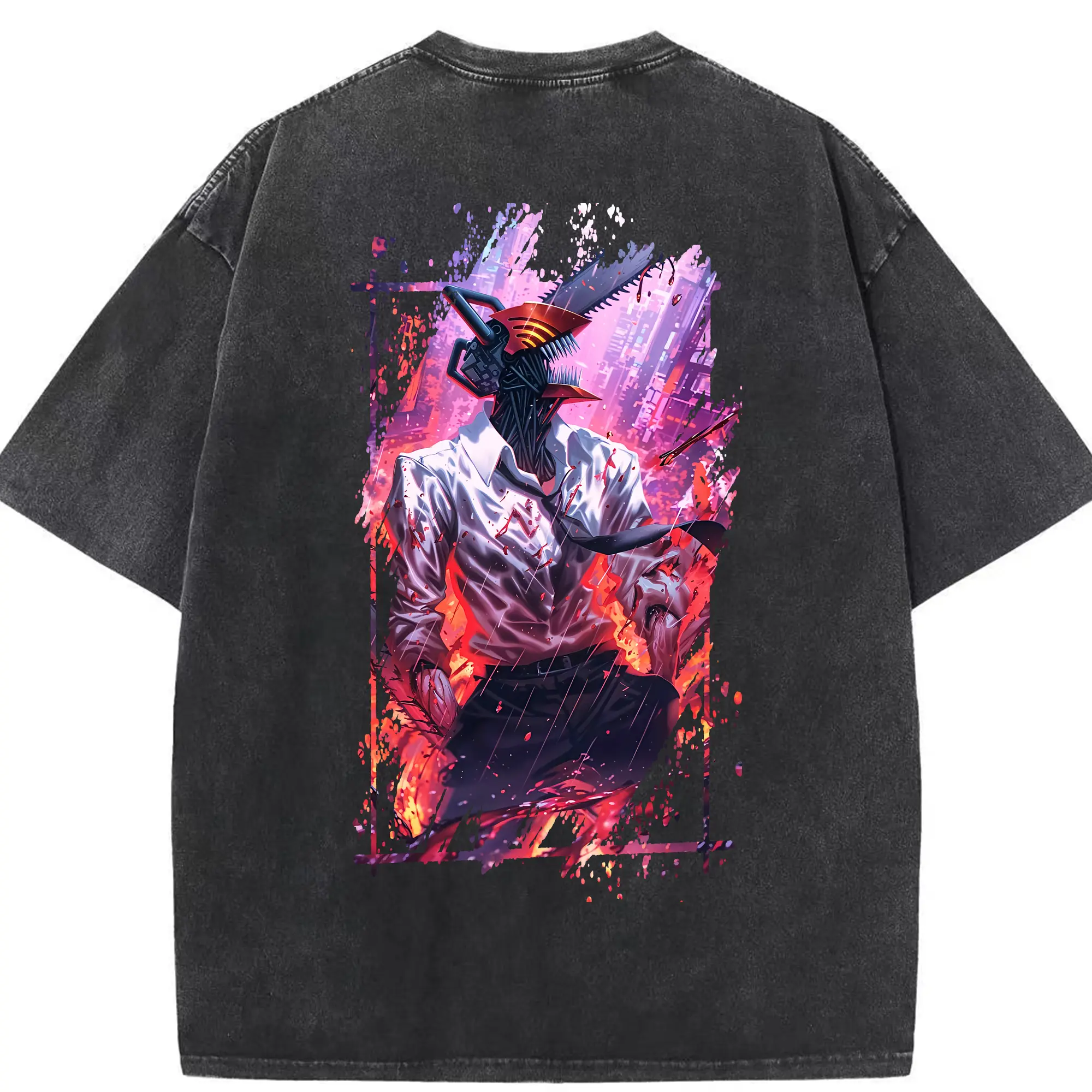 チェンソーマン グッズ,デンジ - 綿100％ ヴィンテージ風 半袖Tシャツ ・ 背面プリント ・ 柔らか肌触り ・ 通気性 快適 ・ スポーツ カジュアル 外出用