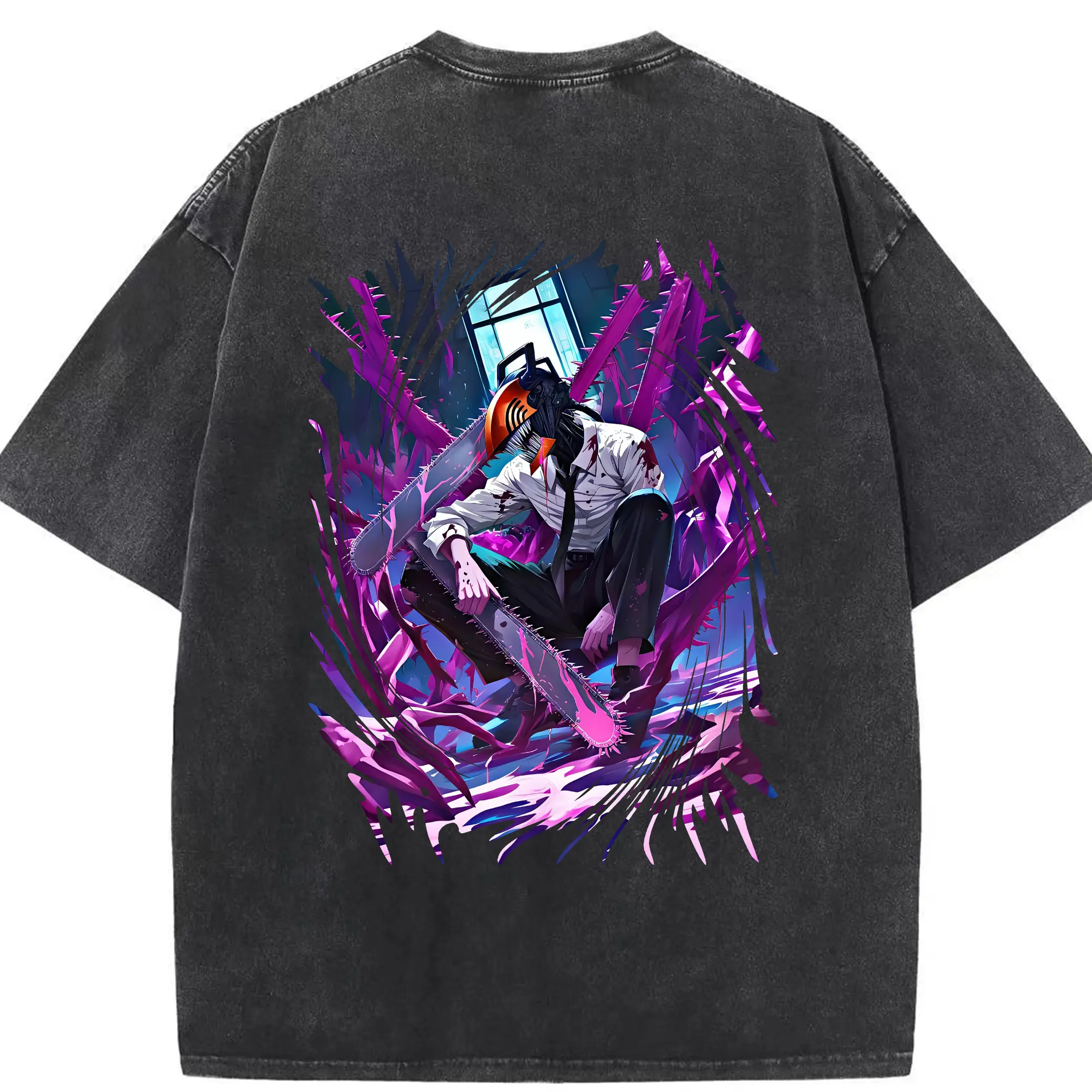 チェンソーマン グッズ,デンジ - 綿100％ ヴィンテージ風 半袖Tシャツ ・ 背面プリント ・ 柔らか肌触り ・ 通気性 快適 ・ スポーツ カジュアル 外出用