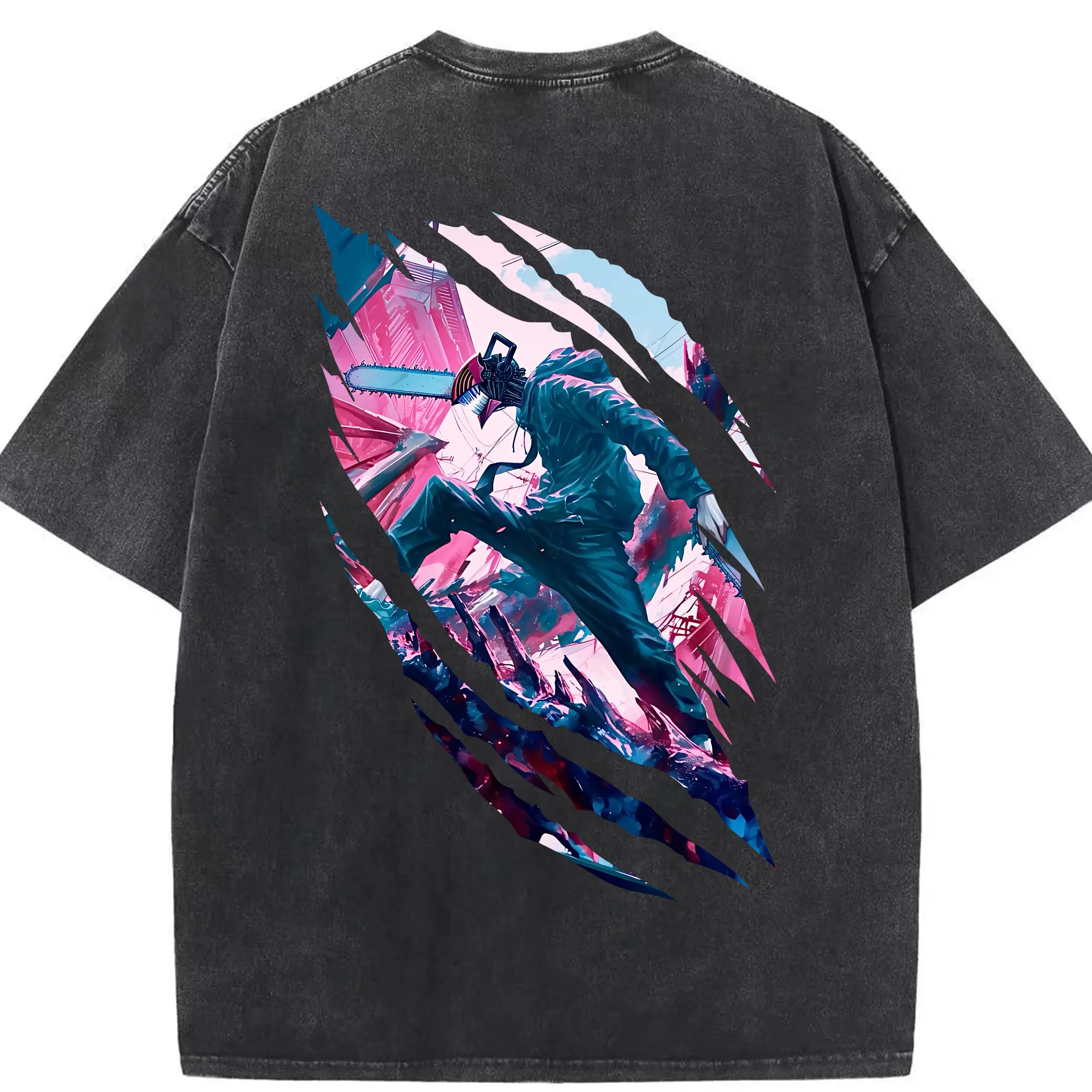 チェンソーマン グッズ,デンジ - 綿100％ ヴィンテージ風 半袖Tシャツ ・ 背面プリント ・ 柔らか肌触り ・ 通気性 快適 ・ スポーツ カジュアル 外出用