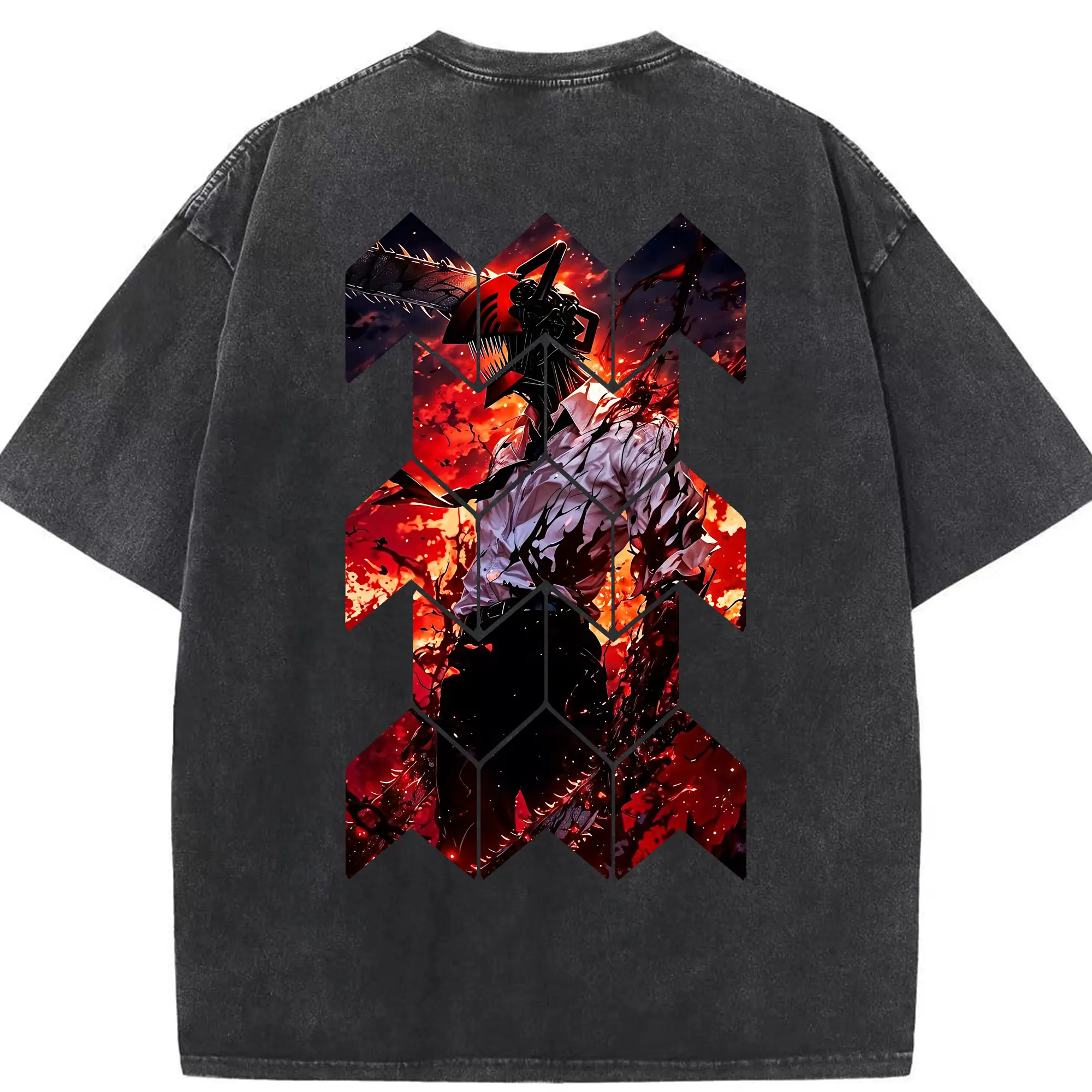 チェンソーマン グッズ,デンジ - 綿100％ ヴィンテージ風 半袖Tシャツ ・ 背面プリント ・ 柔らか肌触り ・ 通気性 快適 ・ スポーツ カジュアル 外出用