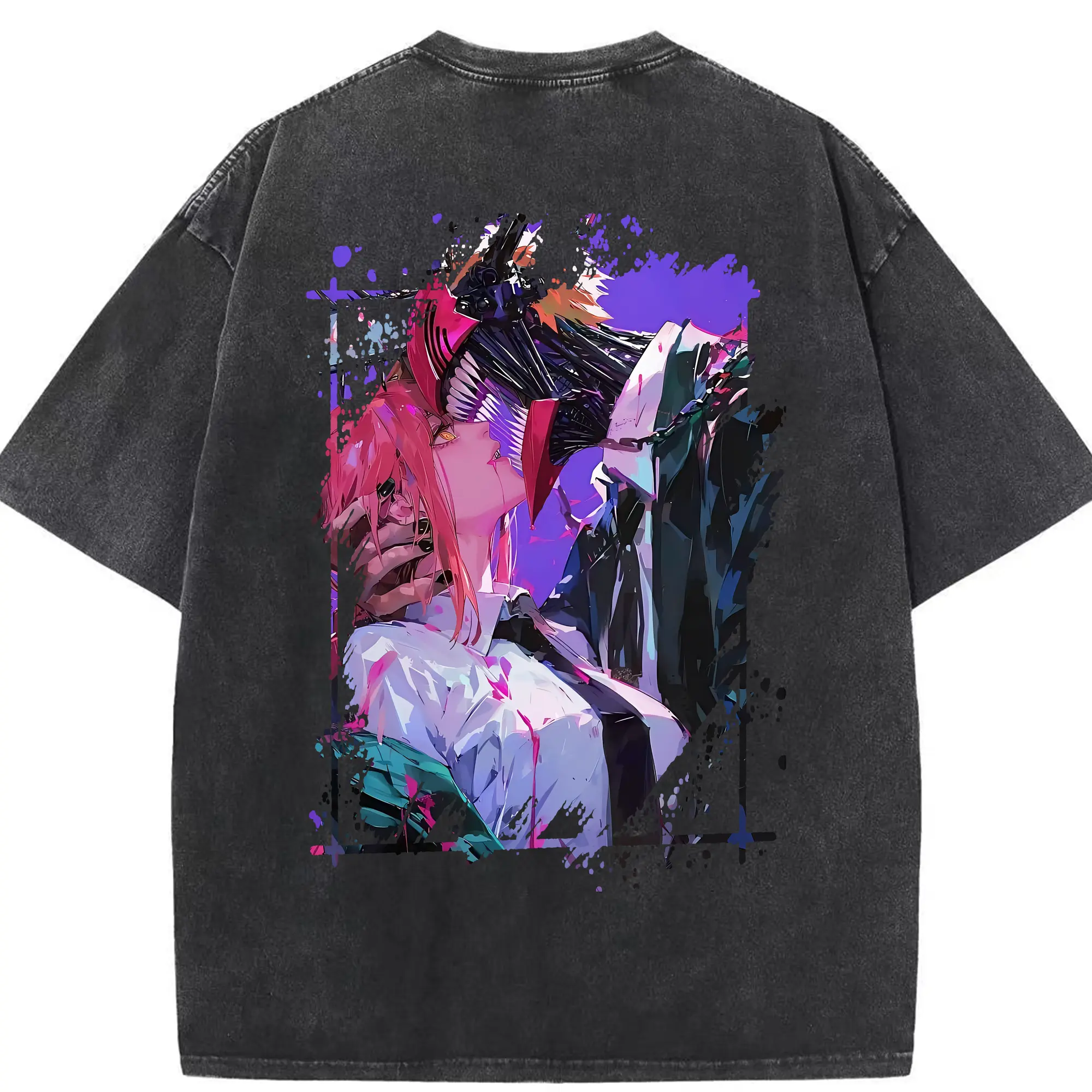 チェンソーマン グッズ,デンジ - 綿100％ ヴィンテージ風 半袖Tシャツ ・ 背面プリント ・ 柔らか肌触り ・ 通気性 快適 ・ スポーツ カジュアル 外出用