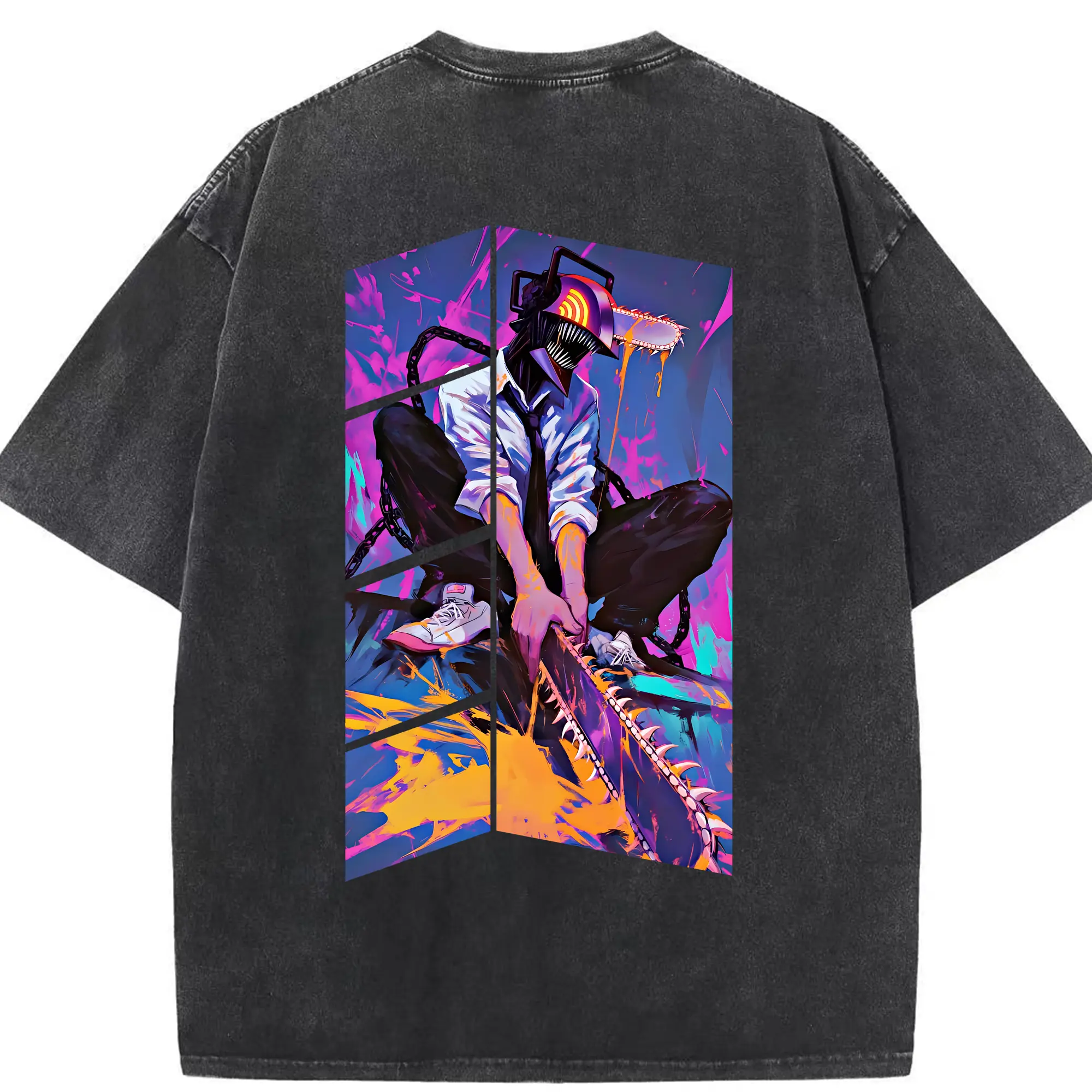 チェンソーマン グッズ,デンジ - 綿100％ ヴィンテージ風 半袖Tシャツ ・ 背面プリント ・ 柔らか肌触り ・ 通気性 快適 ・ スポーツ カジュアル 外出用