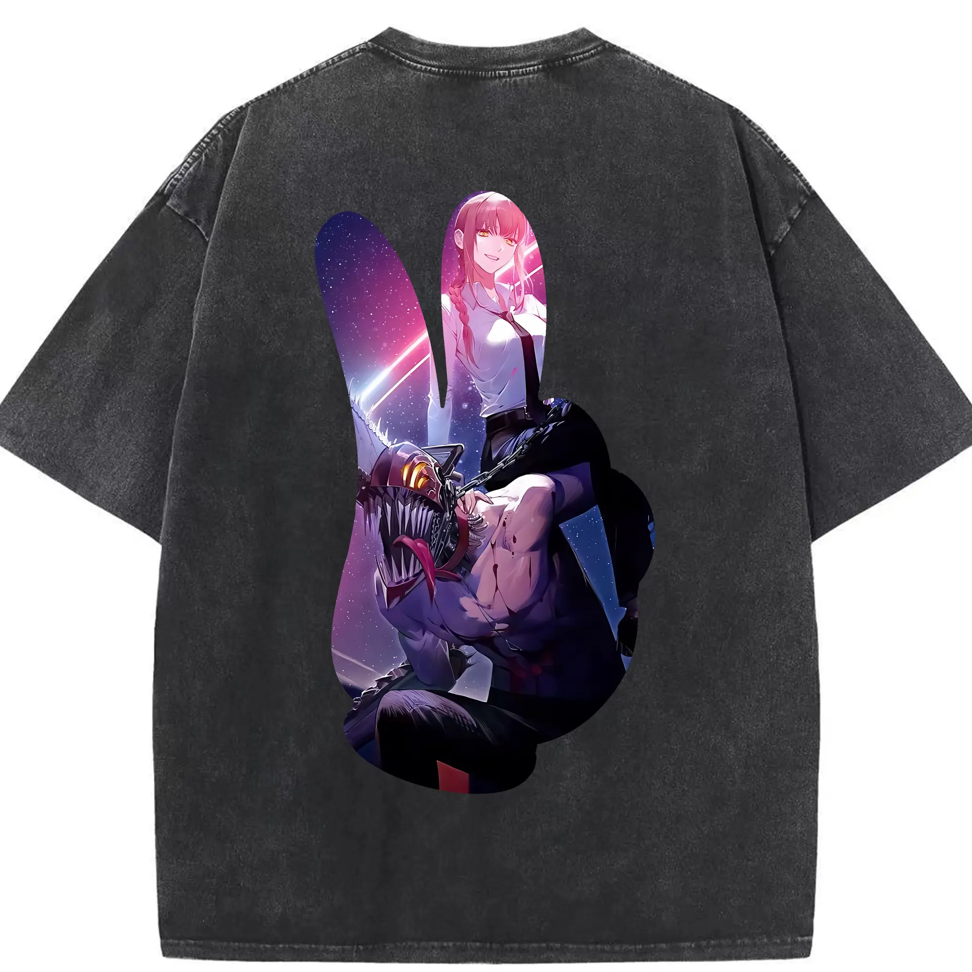 チェンソーマン グッズ,デンジ - 綿100％ ヴィンテージ風 半袖Tシャツ ・ 背面プリント ・ 柔らか肌触り ・ 通気性 快適 ・ スポーツ カジュアル 外出用