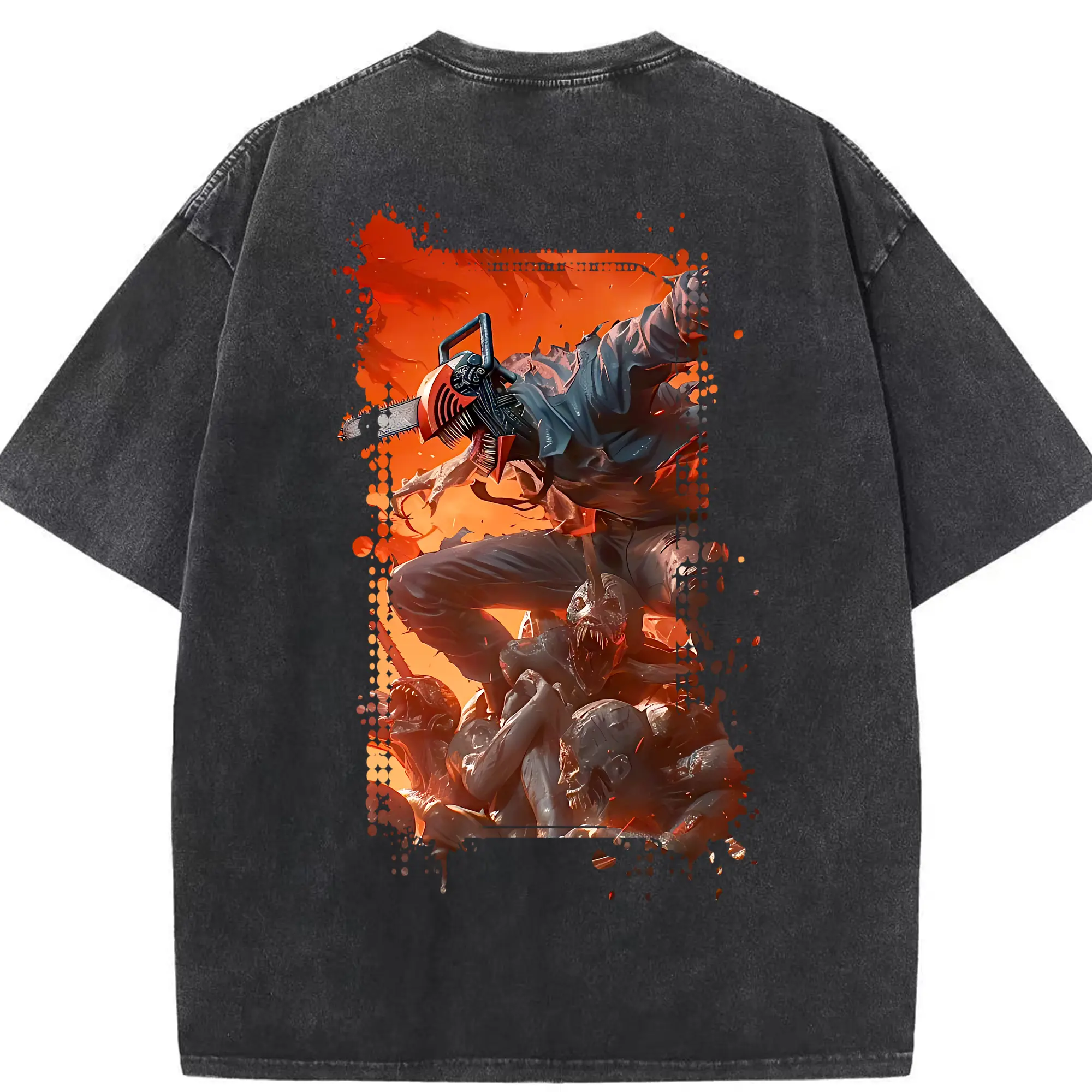 チェンソーマン グッズ,デンジ - 綿100％ ヴィンテージ風 半袖Tシャツ ・ 背面プリント ・ 柔らか肌触り ・ 通気性 快適 ・ スポーツ カジュアル 外出用
