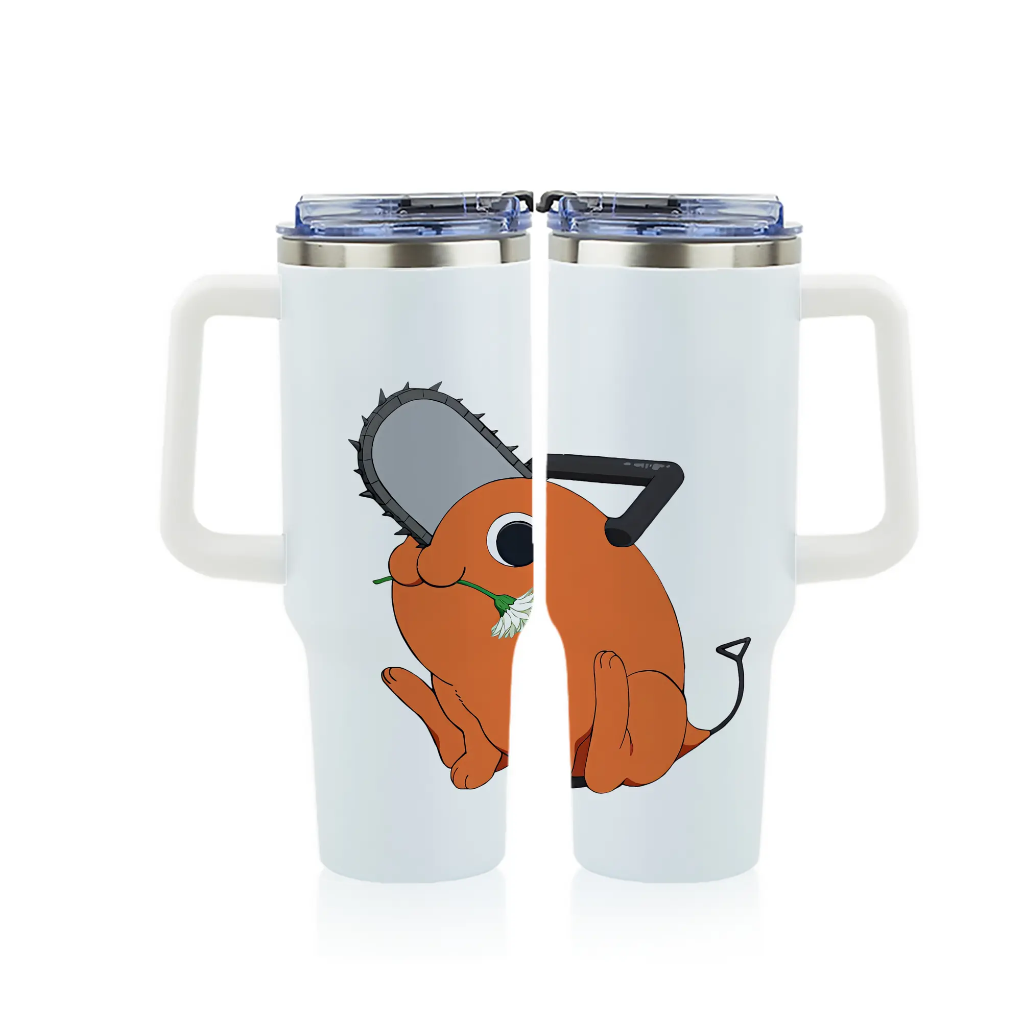 チェンソーマン グッズ,ポチタ - 1200mL フルプリント車用タンブラー ・ 304ステンレス 内側 ・ 201ステンレス 外側 ・ 保温 保冷 ・ 通勤 ドライブ アウトドア用