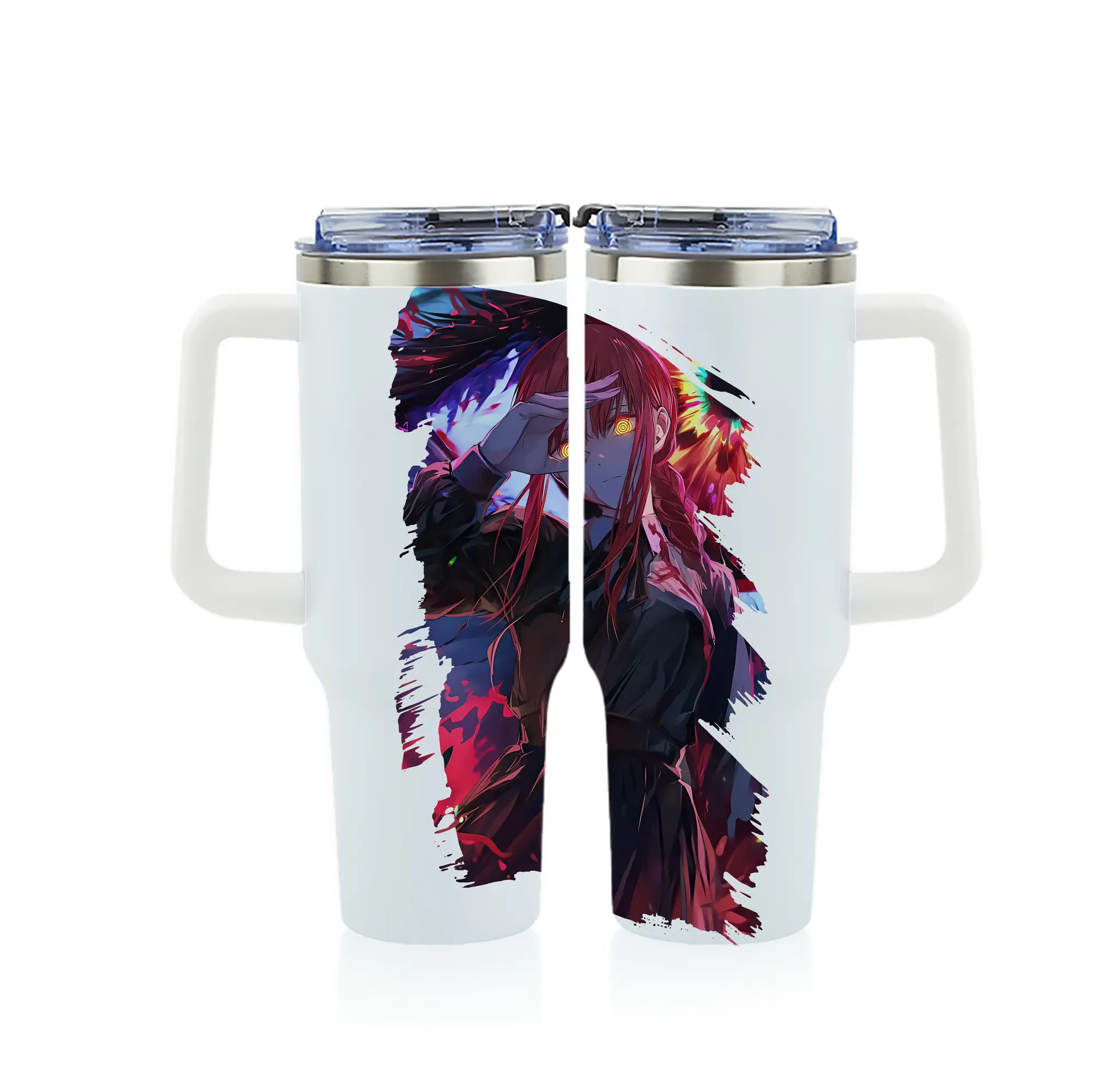 チェンソーマン グッズ,マキマ - 1200mL フルプリント車用タンブラー ・ 304ステンレス 内側 ・ 201ステンレス 外側 ・ 保温 保冷 ・ 通勤 ドライブ アウトドア用