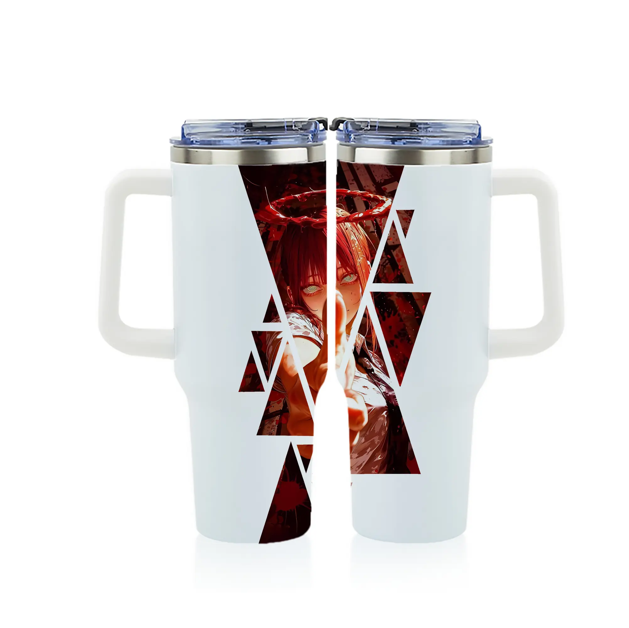 チェンソーマン グッズ,マキマ - 1200mL フルプリント車用タンブラー ・ 304ステンレス 内側 ・ 201ステンレス 外側 ・ 保温 保冷 ・ 通勤 ドライブ アウトドア用