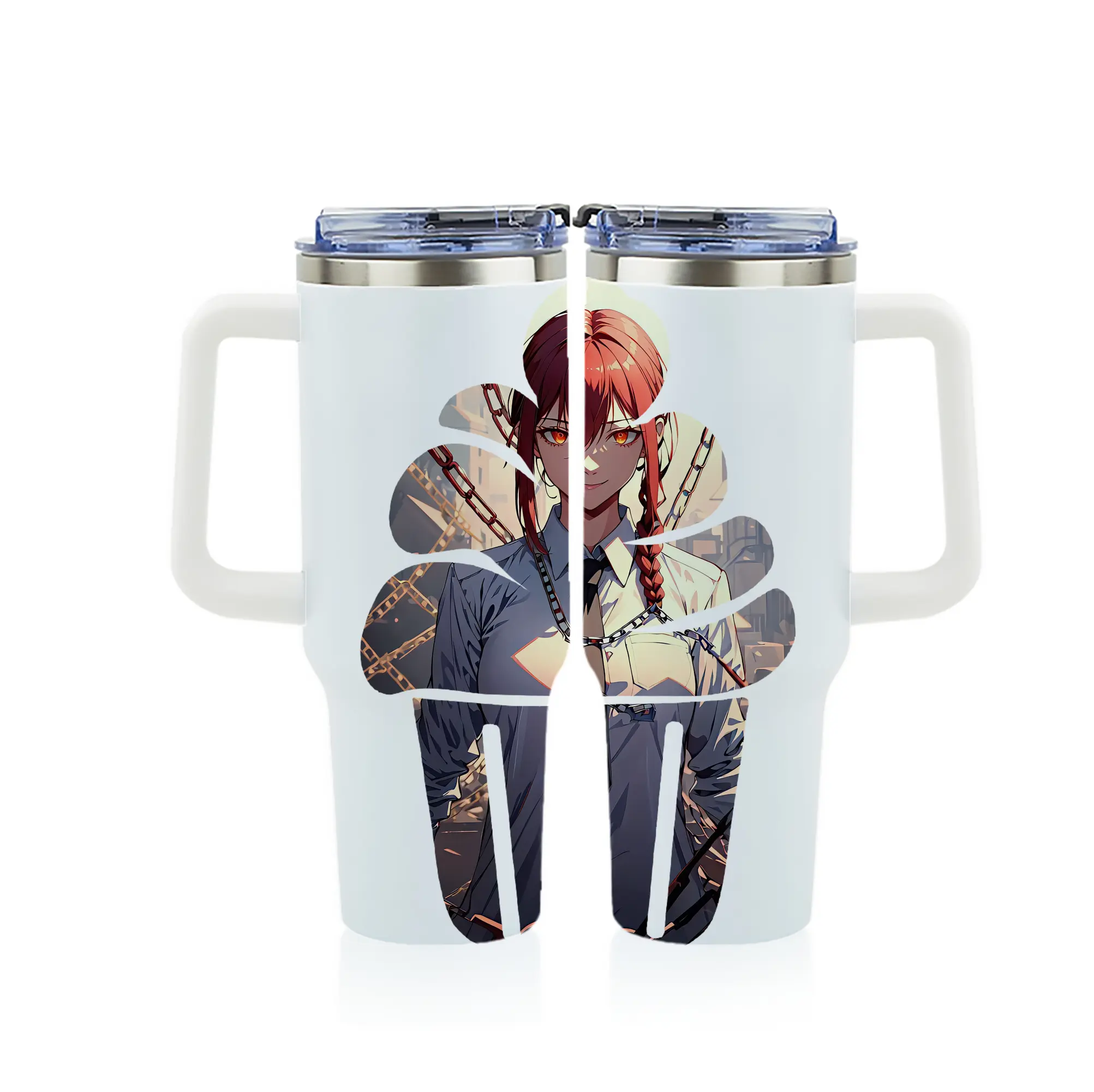 チェンソーマン グッズ,マキマ - 1200mL フルプリント車用タンブラー ・ 304ステンレス 内側 ・ 201ステンレス 外側 ・ 保温 保冷 ・ 通勤 ドライブ アウトドア用