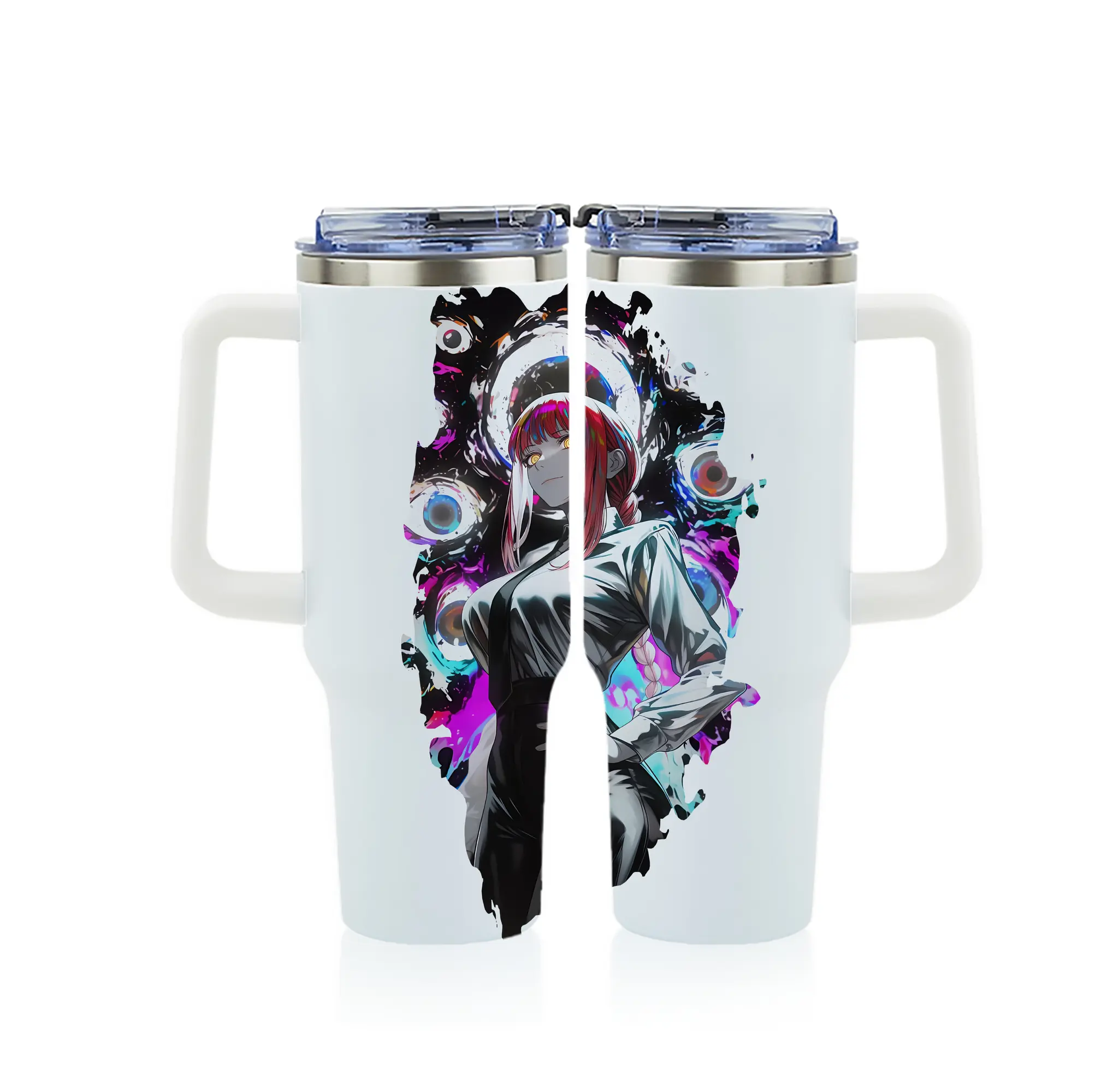 チェンソーマン グッズ,マキマ - 1200mL フルプリント車用タンブラー ・ 304ステンレス 内側 ・ 201ステンレス 外側 ・ 保温 保冷 ・ 通勤 ドライブ アウトドア用