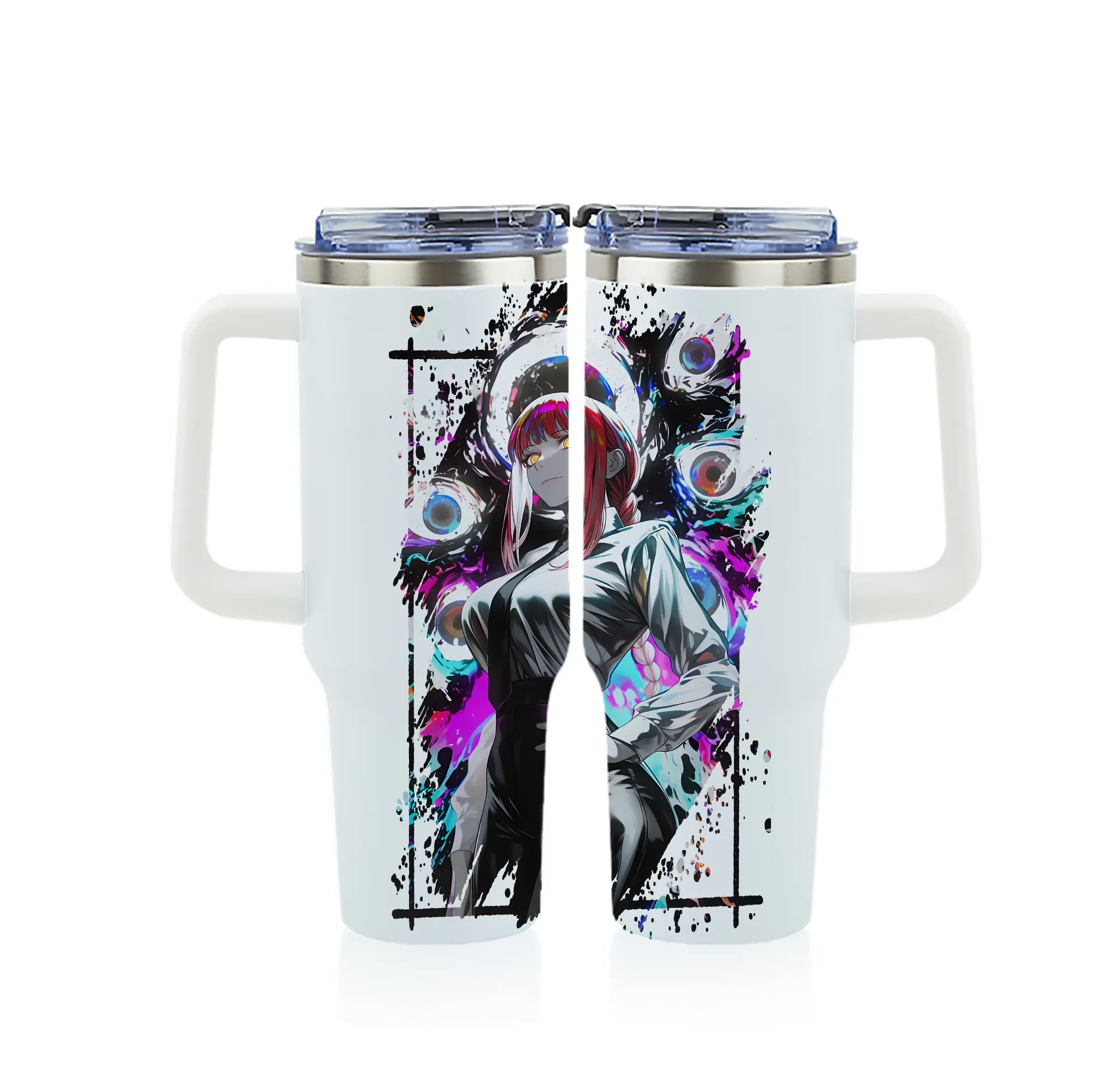 チェンソーマン グッズ,マキマ - 1200mL フルプリント車用タンブラー ・ 304ステンレス 内側 ・ 201ステンレス 外側 ・ 保温 保冷 ・ 通勤 ドライブ アウトドア用